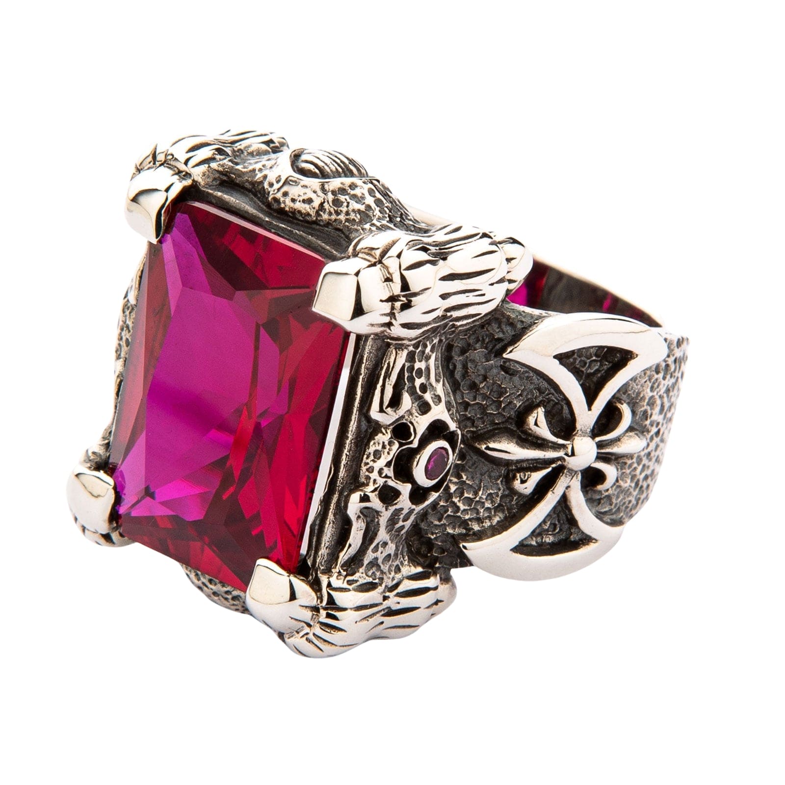 Red Ruby Dragon Claw Sterling Silver Men's Ring - Handcrafted Jewelry for Gifts, Fantasy Cosplay & Medieval Style Accessories