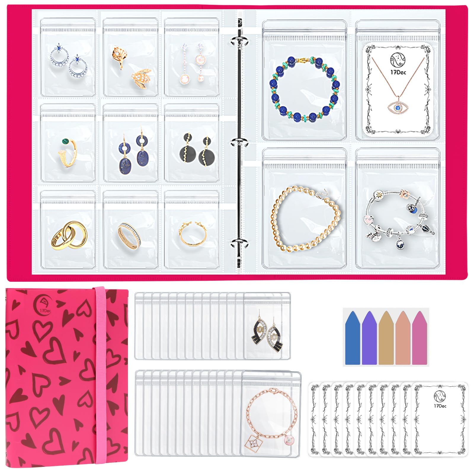Large Transparent Jewelry Storage Book with 300 Pockets & 50 Jewelry Pouches - Travel Jewelry Organizer for Earrings, Bracelets, Necklaces | Compact Jewelry Binder for Home, Travel & Gift Giving
