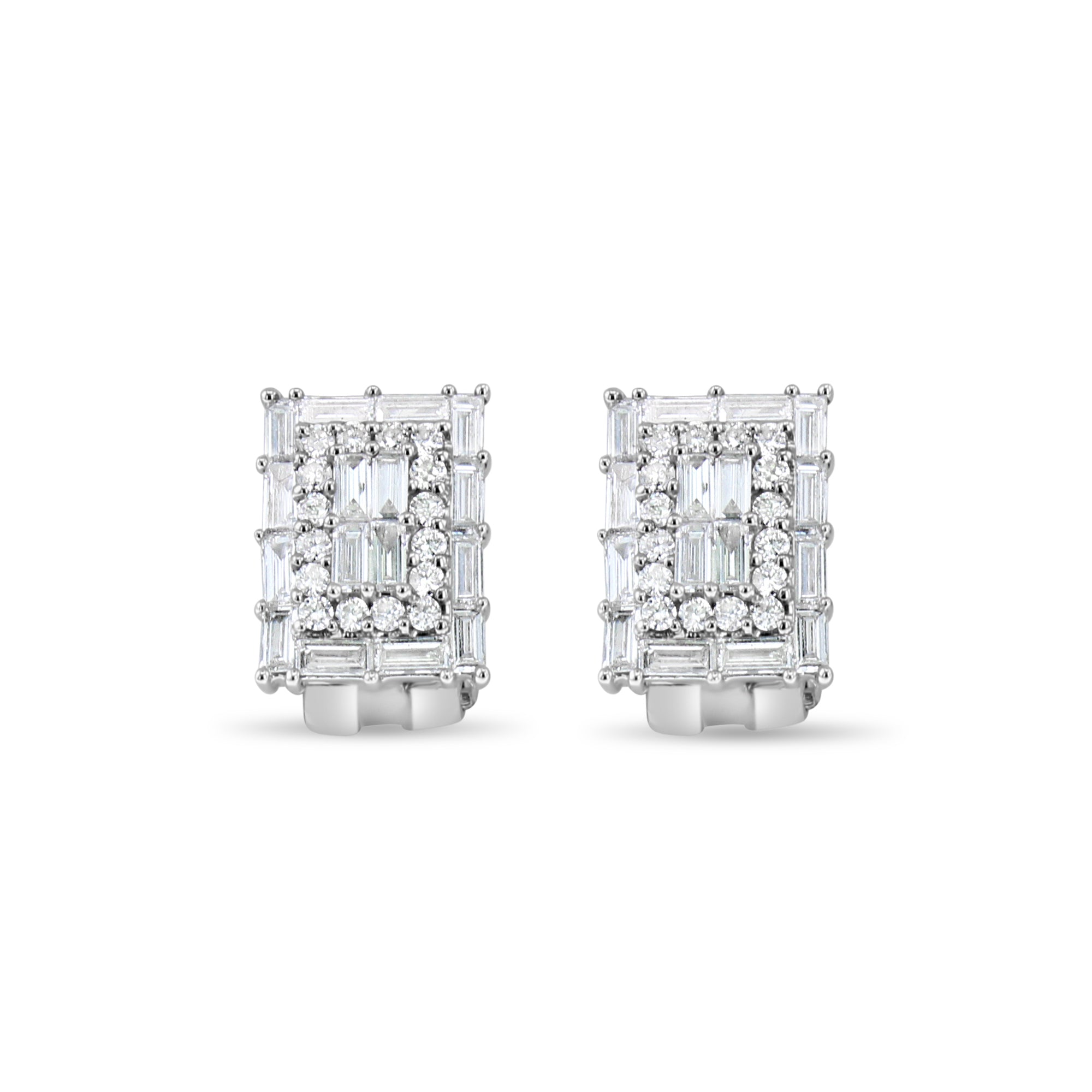 18k White Gold Baguette Diamond Cluster Earrings for Women - Elegant Wedding, Party & Evening Wear Jewelry Gift