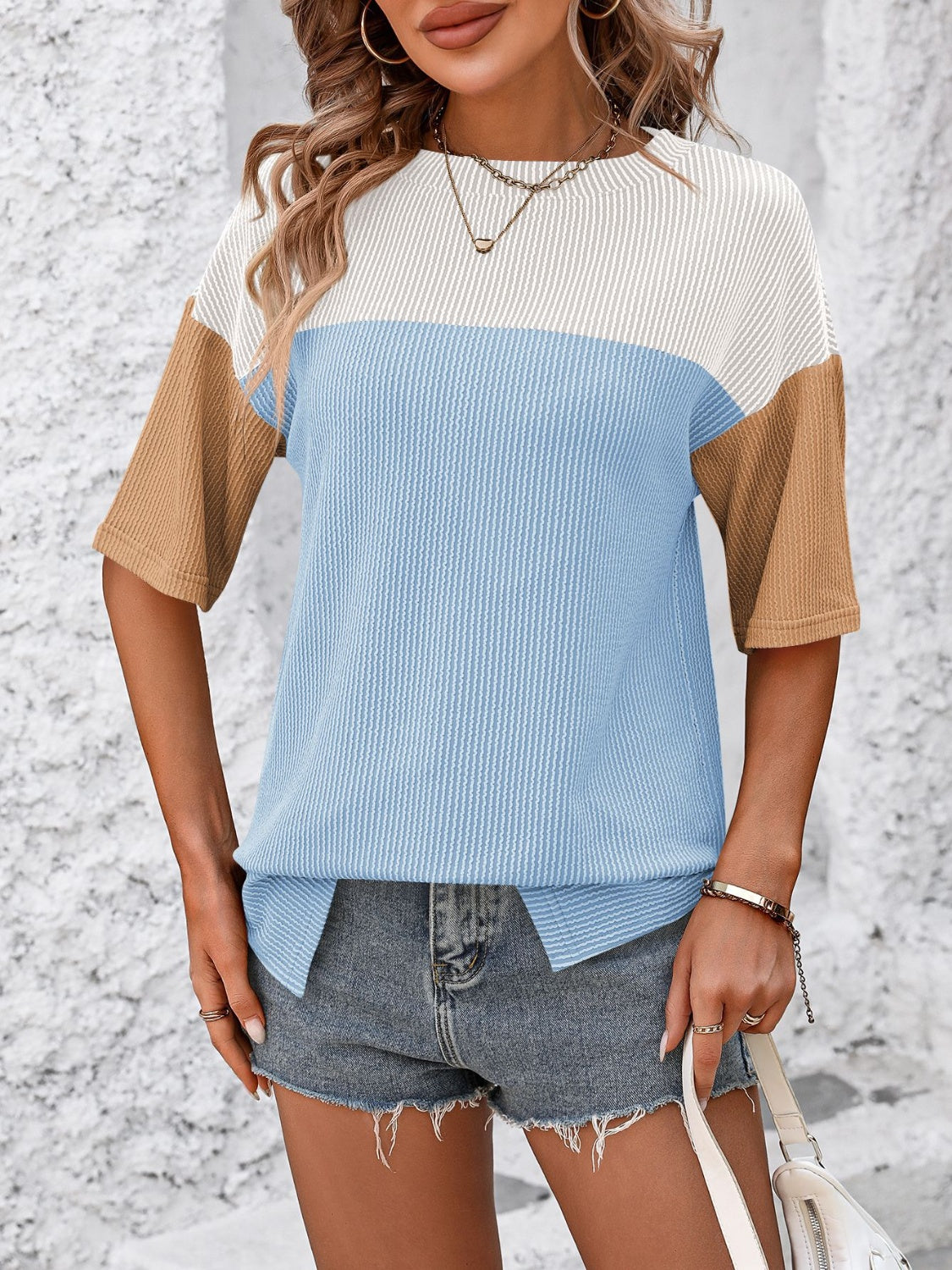 Color Block Round Neck Half Sleeve T-Shirt for Women - Casual Summer Fashion Top for Outfits, Streetwear & Everyday Wear