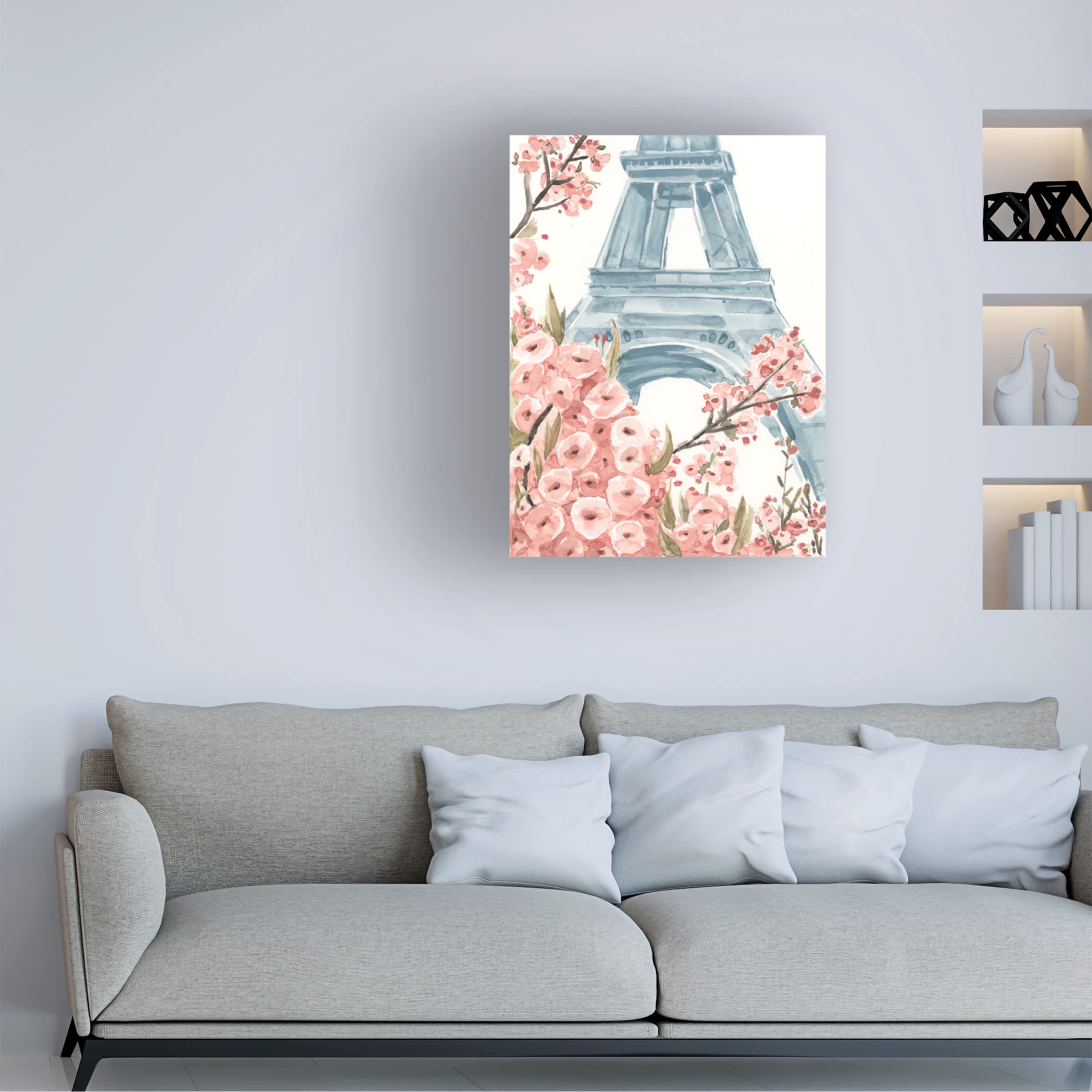 Annie Warren 'Paris Cherry Blossoms I' Canvas Wall Art Print - Floral Home Decor for Living Room, Bedroom & Office
