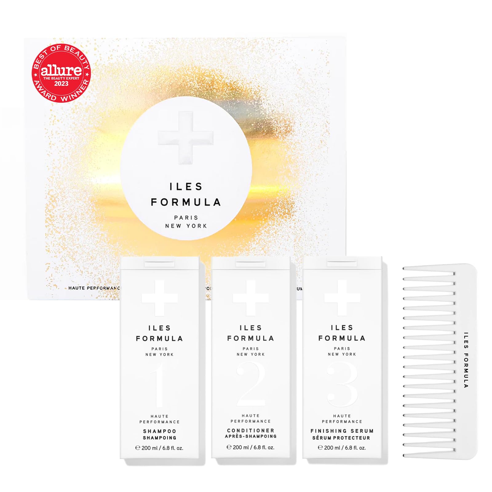 Iles Formula Signature Collection Shampoo, Conditioner & Finishing Serum Set with Limited Edition Gift Sleeve & Comb - Premium Hair Care for Women - Perfect for Gifting, Special Occasions & Daily Hair Routine