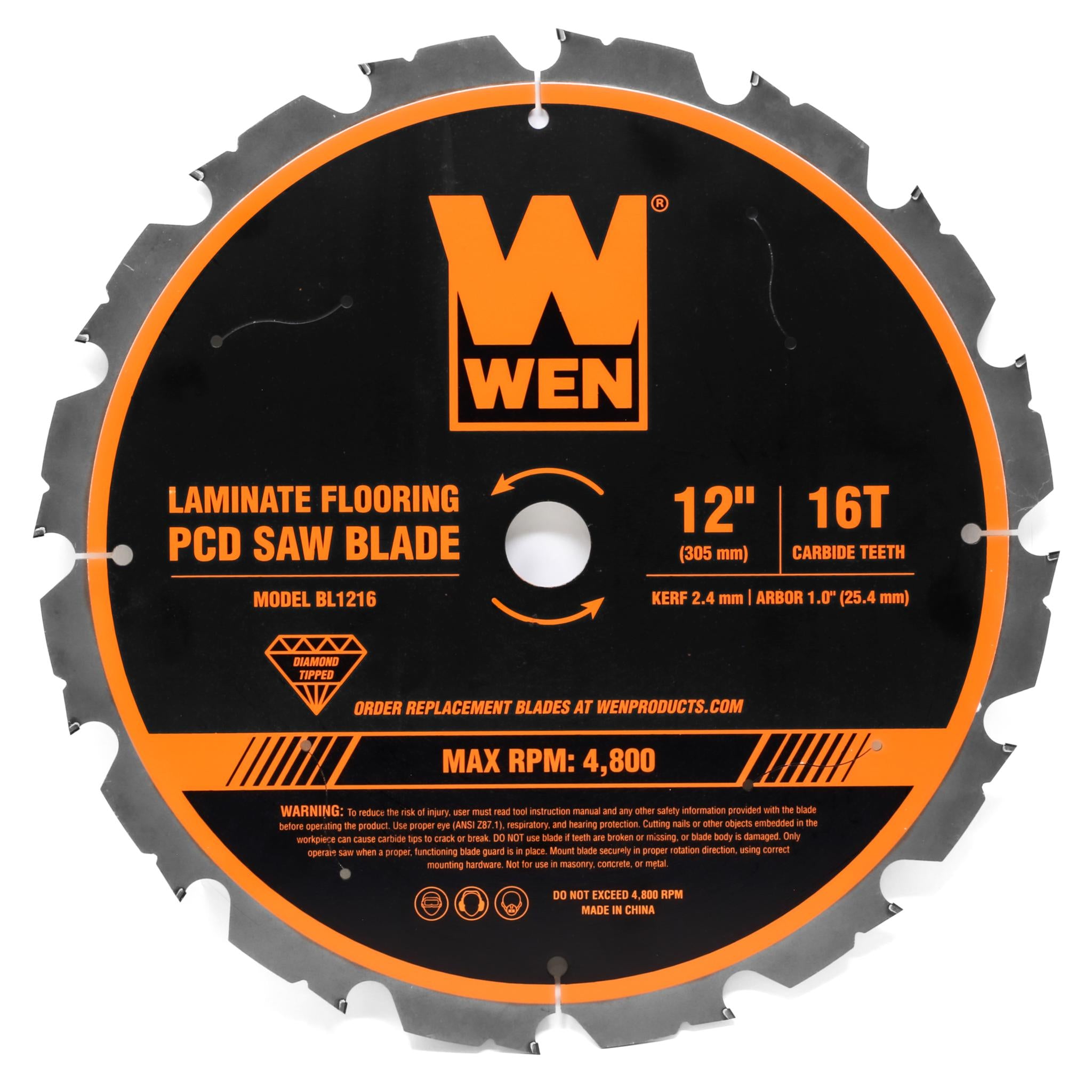 WEN BL1216 12-Inch 16-Tooth PCD Diamond Circular Saw Blade - Professional Cutting Tool for Fiber Cement, Laminate Flooring | Perfect for DIY Projects & Professional Construction Work