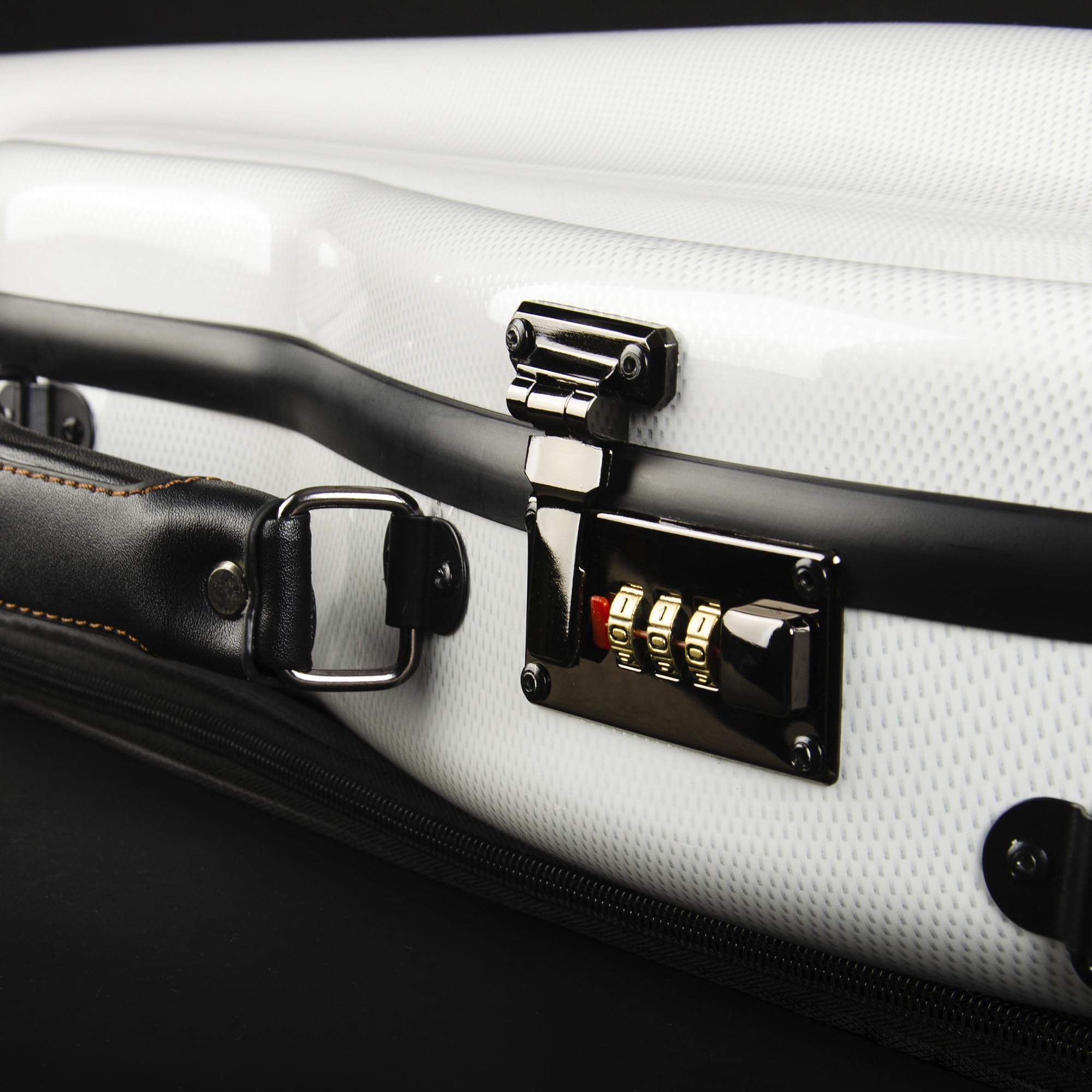 4/4 Full Size Christina Carbon Fiber Violin Case - High Strength Pear-Shaped Music Bag with Combination Lock & Extra Storage | White Hard Case for Professional Violinists | Perfect for School, Performances & Travel (VB-Random-WhiteDot)