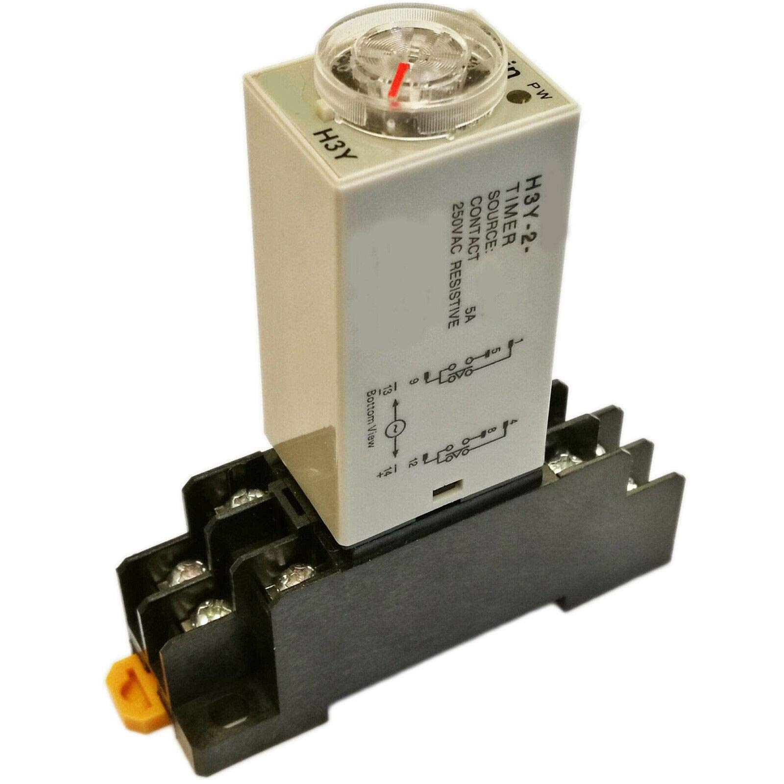 24V DC Delay Timer Relay H3Y-2 with 0-60 Second Adjustable Time & Base Socket - DPDT Time Switch for Industrial Automation, HVAC Systems, and Electrical Control Panels