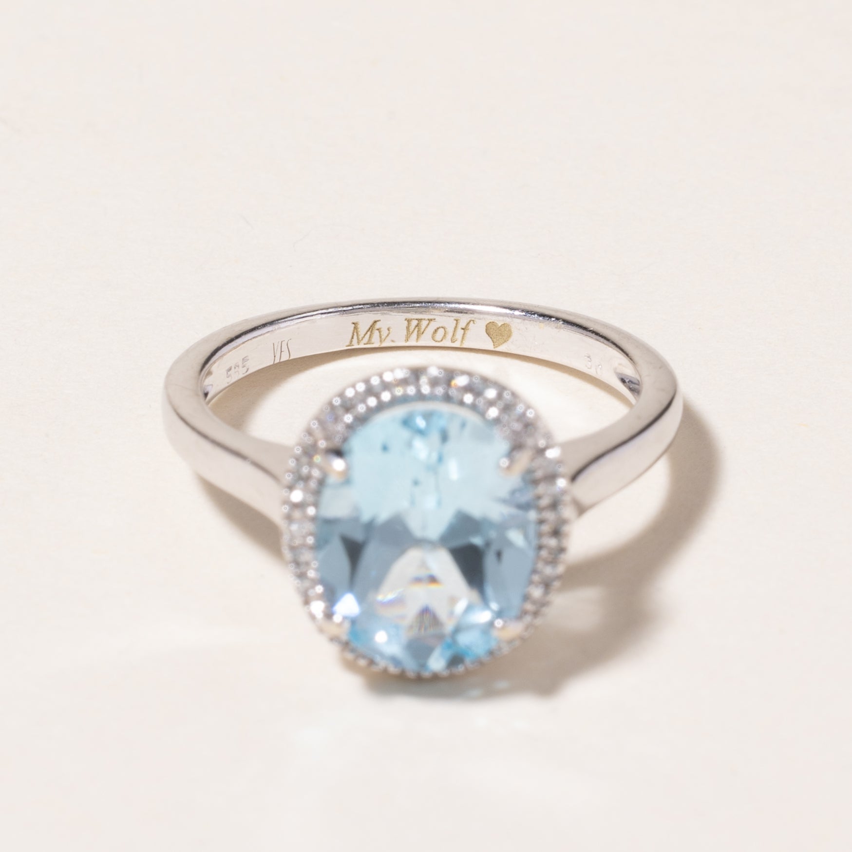 14K White Gold Halo Blue Topaz Ring - 2.79ct Oval Cut Gemstone with 0.15ctw Diamond Accents - Size 5.25 - Perfect for Engagement, Anniversary & Valentine's Day Gifts