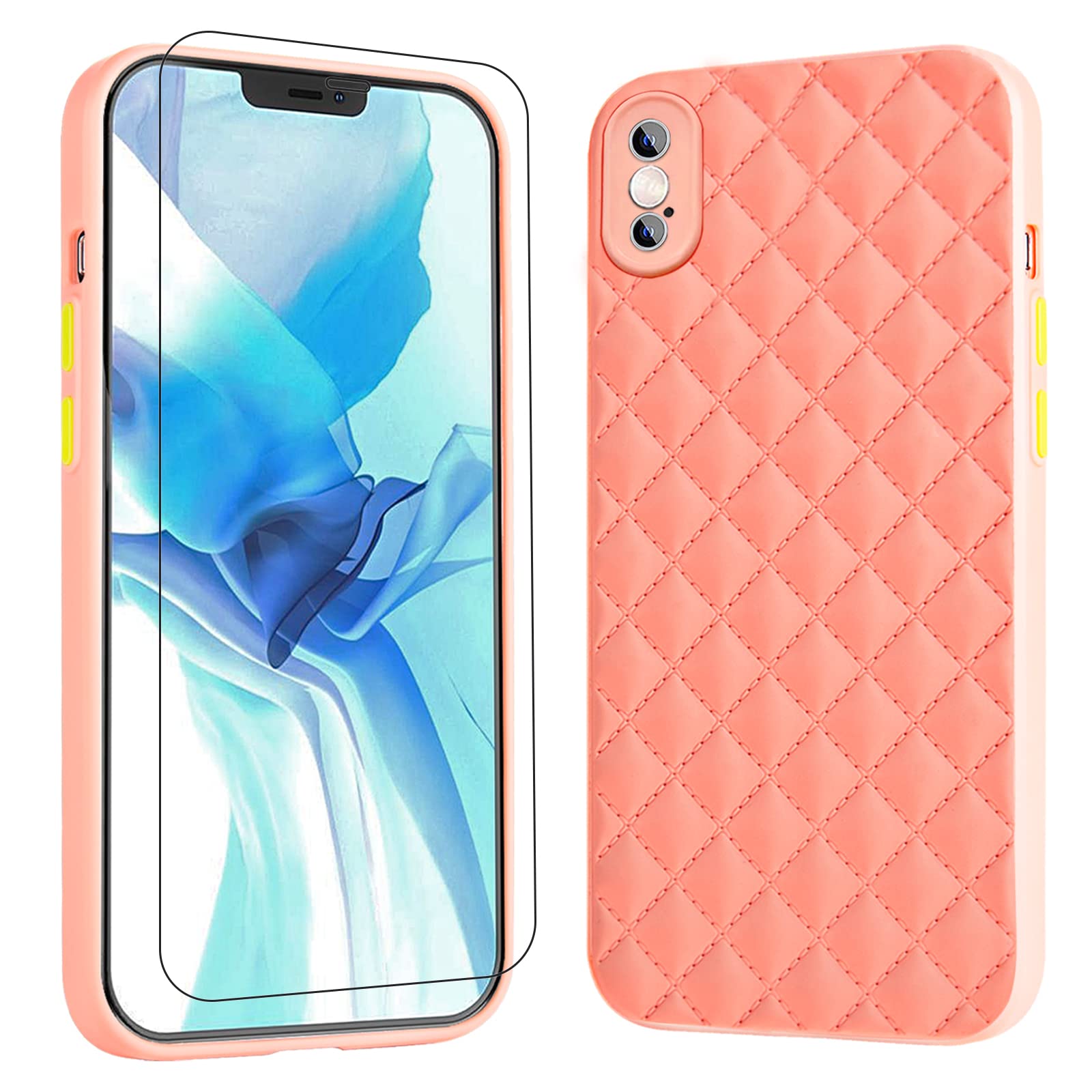 Premium iPhone Xs Max Case with Screen Protector - Slim PU Leather 3D Diamond Grid Protective Cover for Women (6.5 Inch, Rose Gold) | Shockproof Drop Protection for Daily Use, Work & Travel