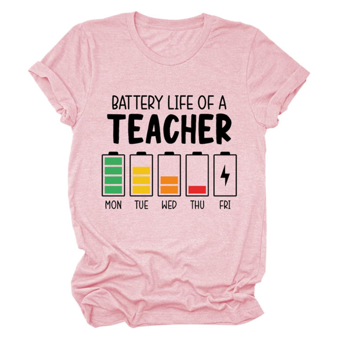 Funny Teacher T-Shirt for Women - Battery Life of a Teacher Graphic Tee - Comfortable Short Sleeve Casual Top for School, Classroom & Weekend Wear