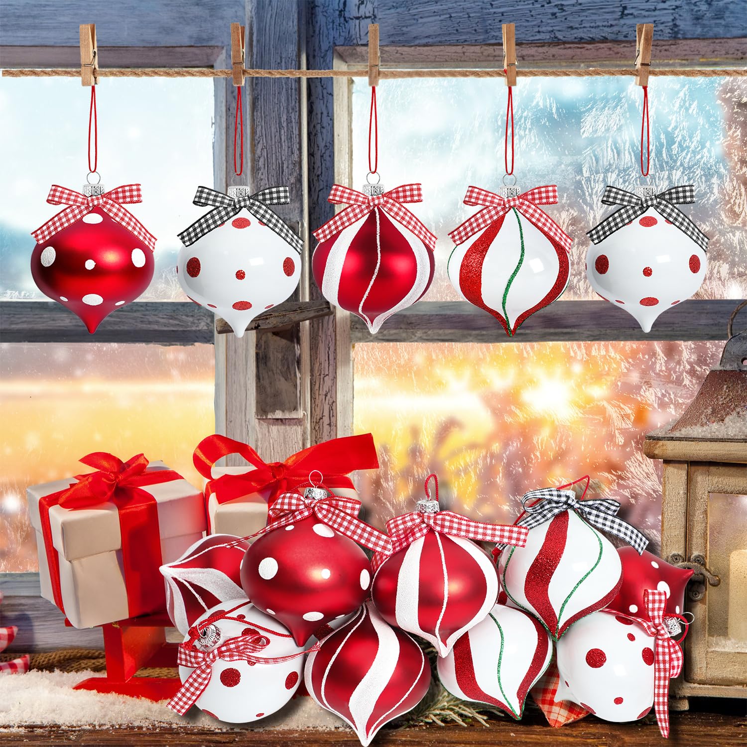 12 Pcs Peppermint Candy Ornament Set - 3.5 x 2.7 Inch Christmas Tree Decorations, Candy Cane Balls for Holiday Party, Home & Xmas Tree Decor - Perfect for Christmas Gifts, Stocking Stuffers & Festive Decor