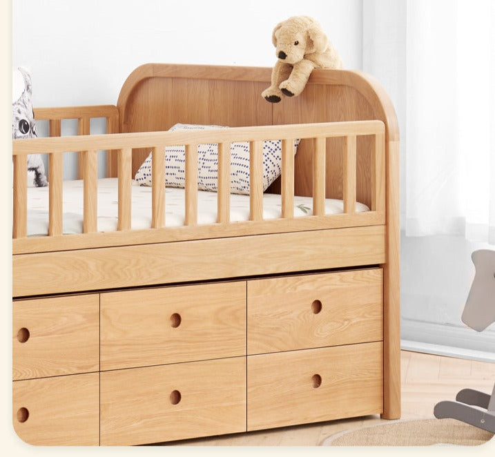 Solid Oak Wood Multi-Function Storage Bed with Wide Underbed Drawers - Perfect for Bedroom Organization & Small Space Living