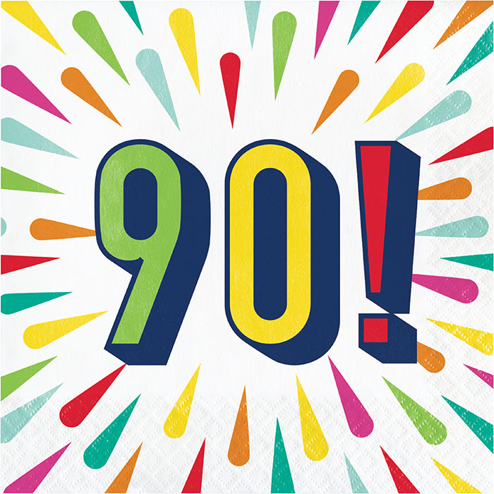 90th Birthday Party Burst Design Luncheon Napkins - 16 Count Pack - Perfect for Milestone Celebrations, Anniversaries & Special Occasions