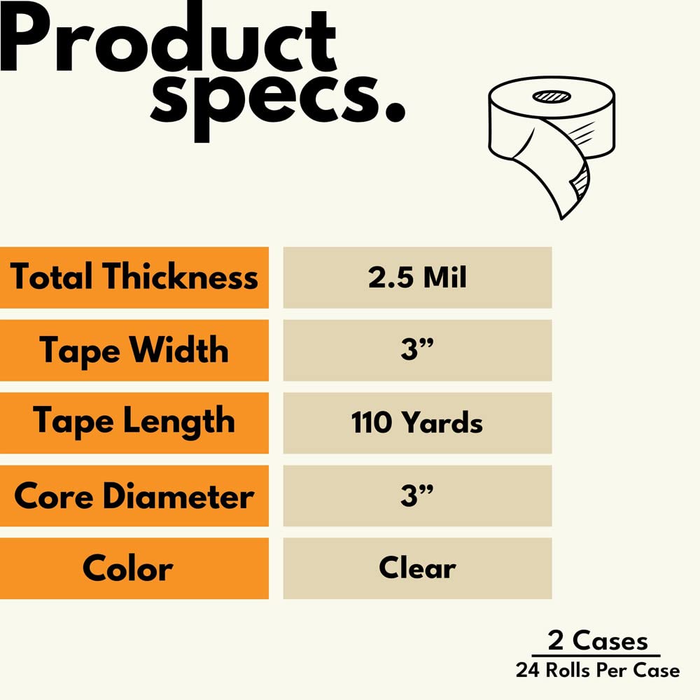 PSBM 3 Inch x 110 Yards Clear Packing Tape - 48 Pack Heavy Duty 2.5 Mil Hot Melt Shipping Tape for Moving Boxes, Packaging, Strapping & Mailing | Secure Sealing for Home, Office & Warehouse Use