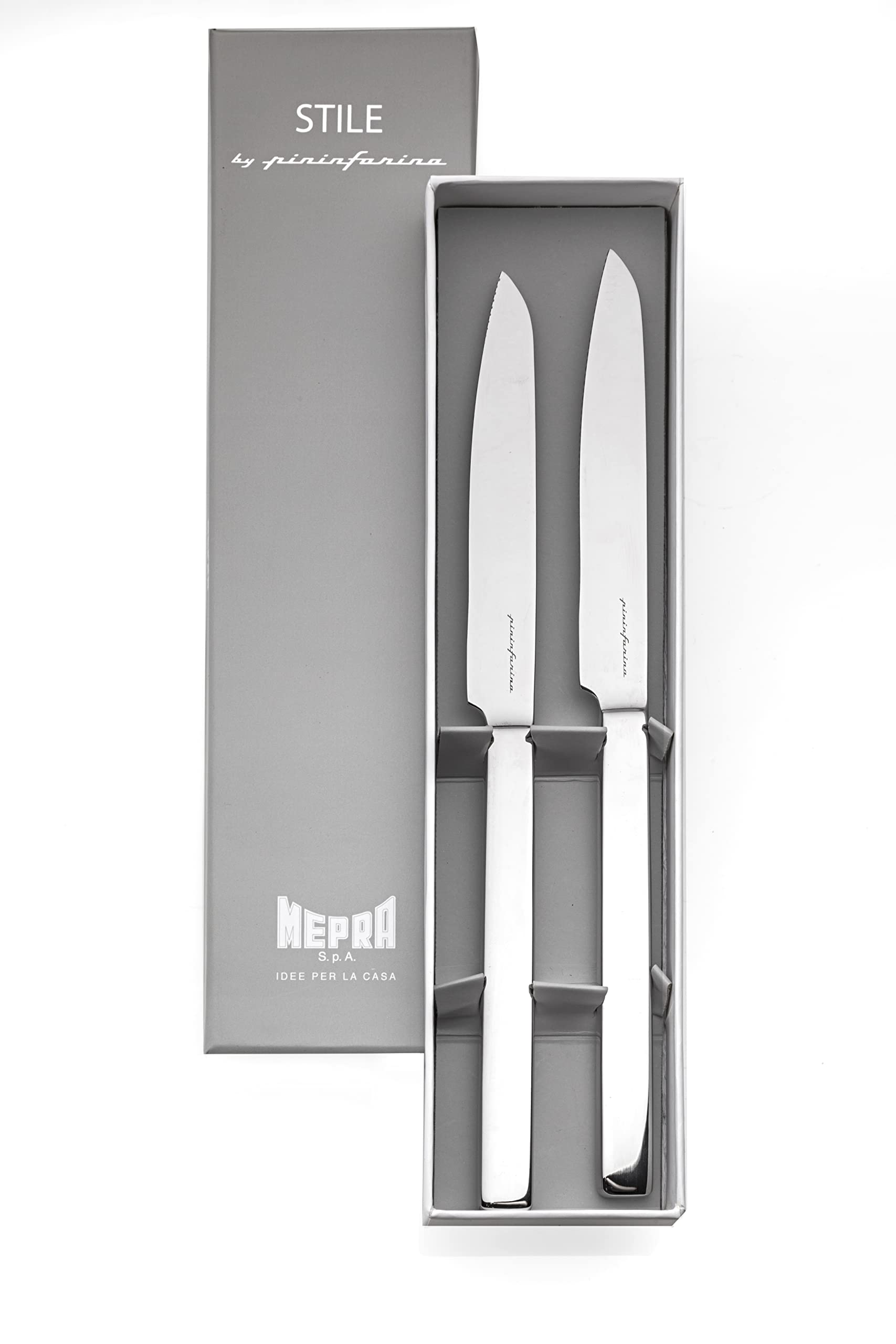 Premium MEPRA 107544236 Gift Box Set - 2 Stainless Steel Steak Knives with Wooden Handle - Perfect for Dinner Parties, BBQ, and Wedding Gifts