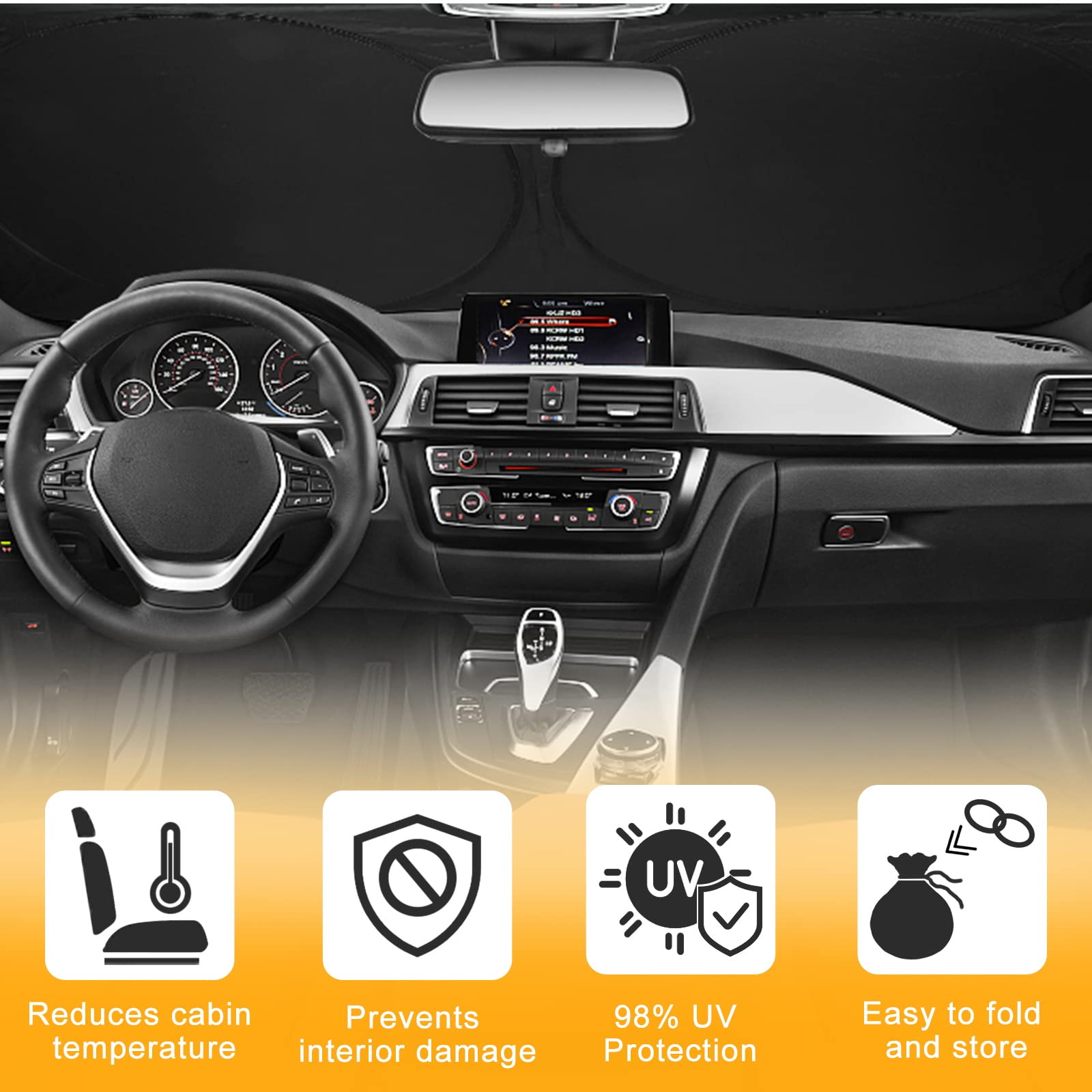Fiat 500X Car Windshield Sunshade - 240T Durable UV Protection Sun Visor (64