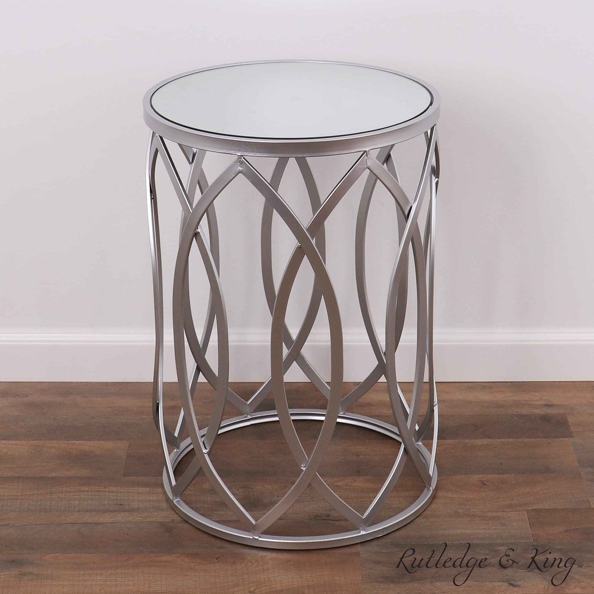 Rutledge & King Silver Nesting Side Tables - Modern Mirrored Nightstand Set of 2 - Small Accent End Tables for Living Room, Bedroom & Office Decor