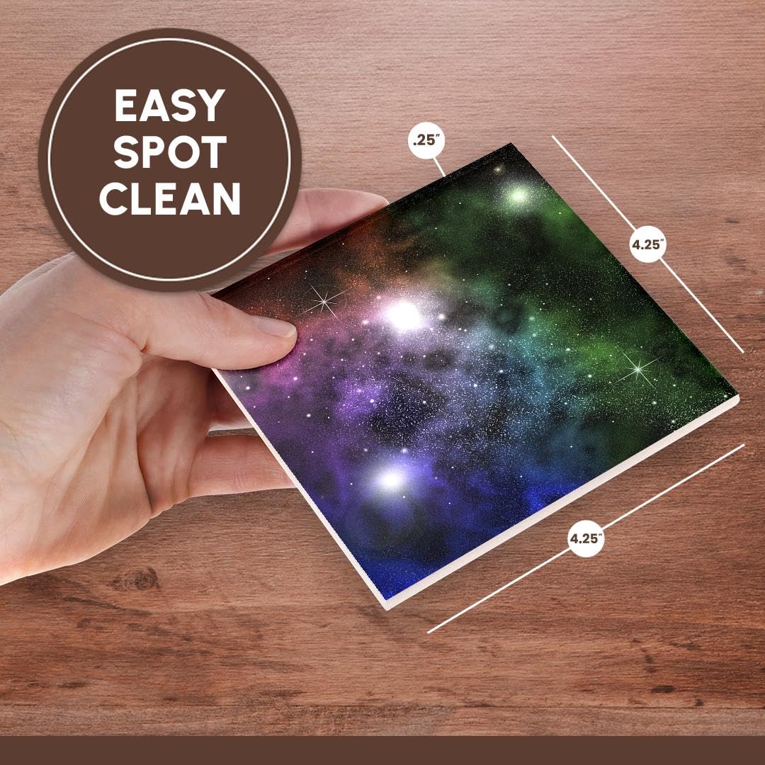 3D Ceramic Tile Coasters Set of 4 - Space Clouds, Planets, Stars & Nebulae Design - 3dRose CST_18172_3 - Perfect for Home Bar, Office Desk & Sci-Fi Decor