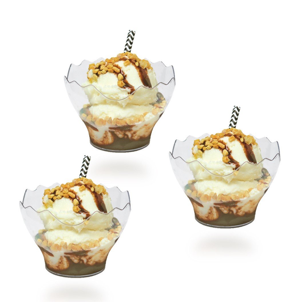 3 oz. Clear Plastic Scalloped Edge Mini Dessert Cups - 12 Pack | Perfect for Party Favors, Wedding Desserts, Candy Buffets & Ice Cream Servings
