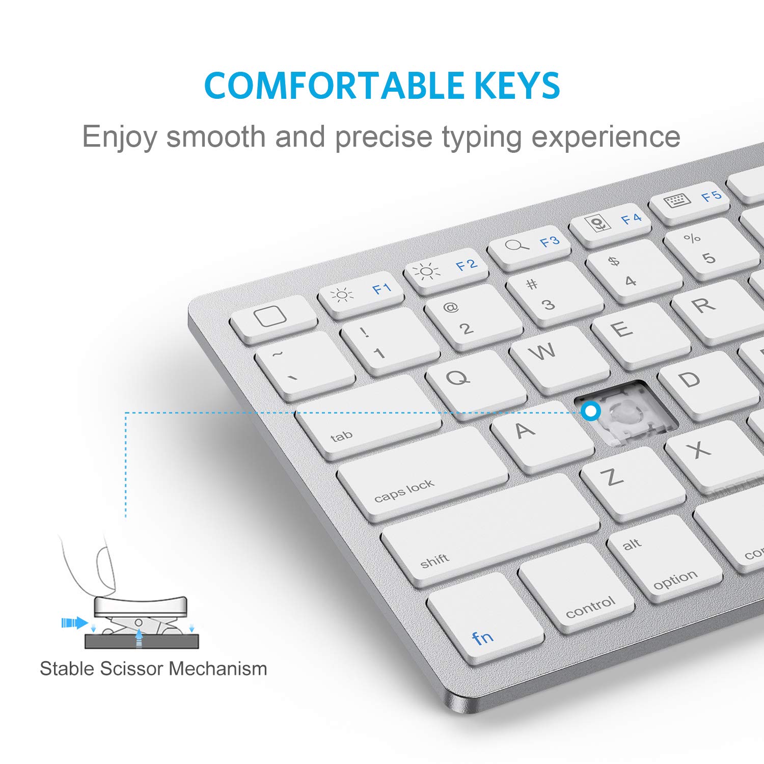 OMOTON Ultra-Slim Bluetooth Keyboard - Compatible with iPad 10th Gen, iPad 10.2 (9th/8th/7th), iPad Pro/Air/Mini (13/12.9/11 inch), iPhone & Other Bluetooth Devices - Ergonomic Wireless Keyboard for Home Office & Travel (White)