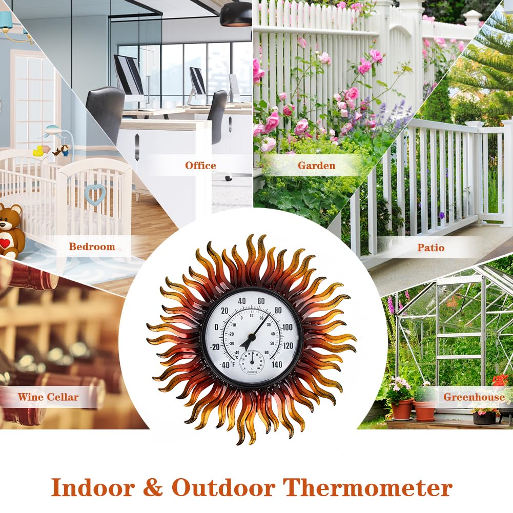 Large 13.5 Inch Outdoor Thermometer with Humidity - Waterproof, Easy to Read Wall Mounted Thermometer for Patio, Garden, Deck - Perfect for Weather Monitoring & Outdoor Decor (Sun-Resistant)