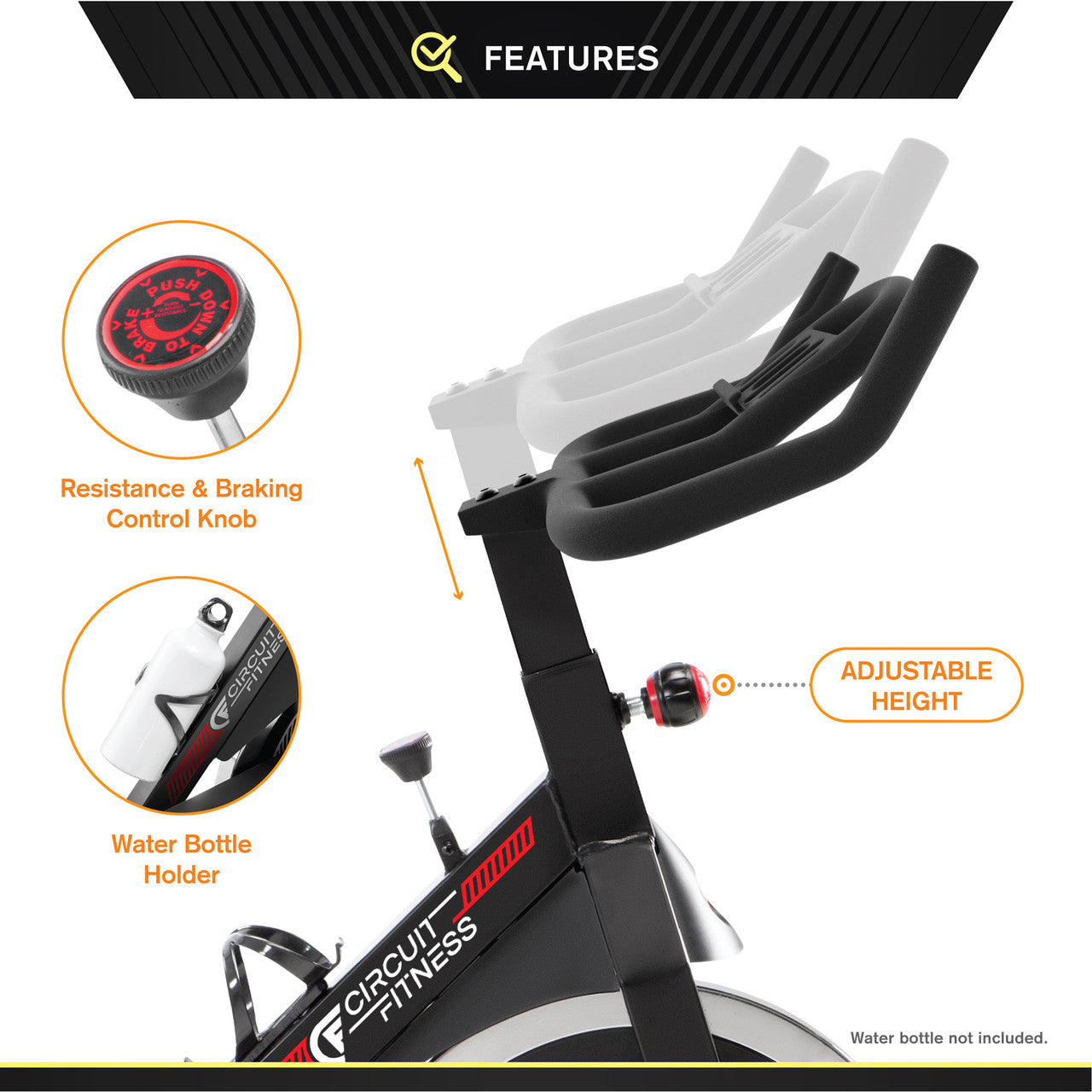 Circuit Fitness AMZ 948BK BT Indoor Cycling Bike - 30 lbs Flywheel, Bluetooth Connectivity, Adjustable Resistance | Perfect for Home Gym, Cardio Workouts & Spin Classes