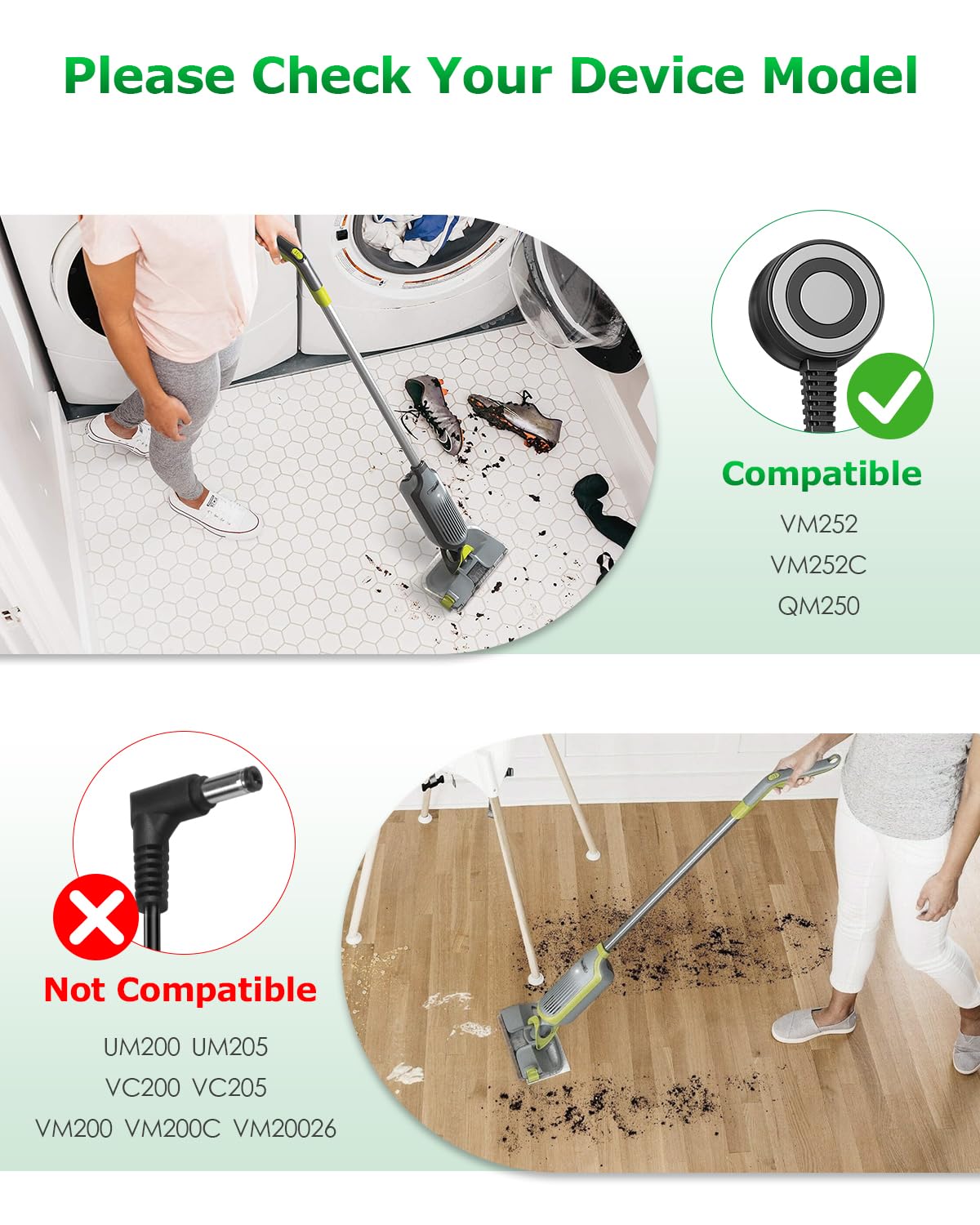 Replacement Shark VM252 VM252C QM250 Vacmop Magnetic Charger - 13.3V Charging Cord for Shark Vacmop Pro Cordless Hard Floor Vacuum Mop (5.9FT) - Perfect for Home Cleaning & Hardwood Floor Maintenance