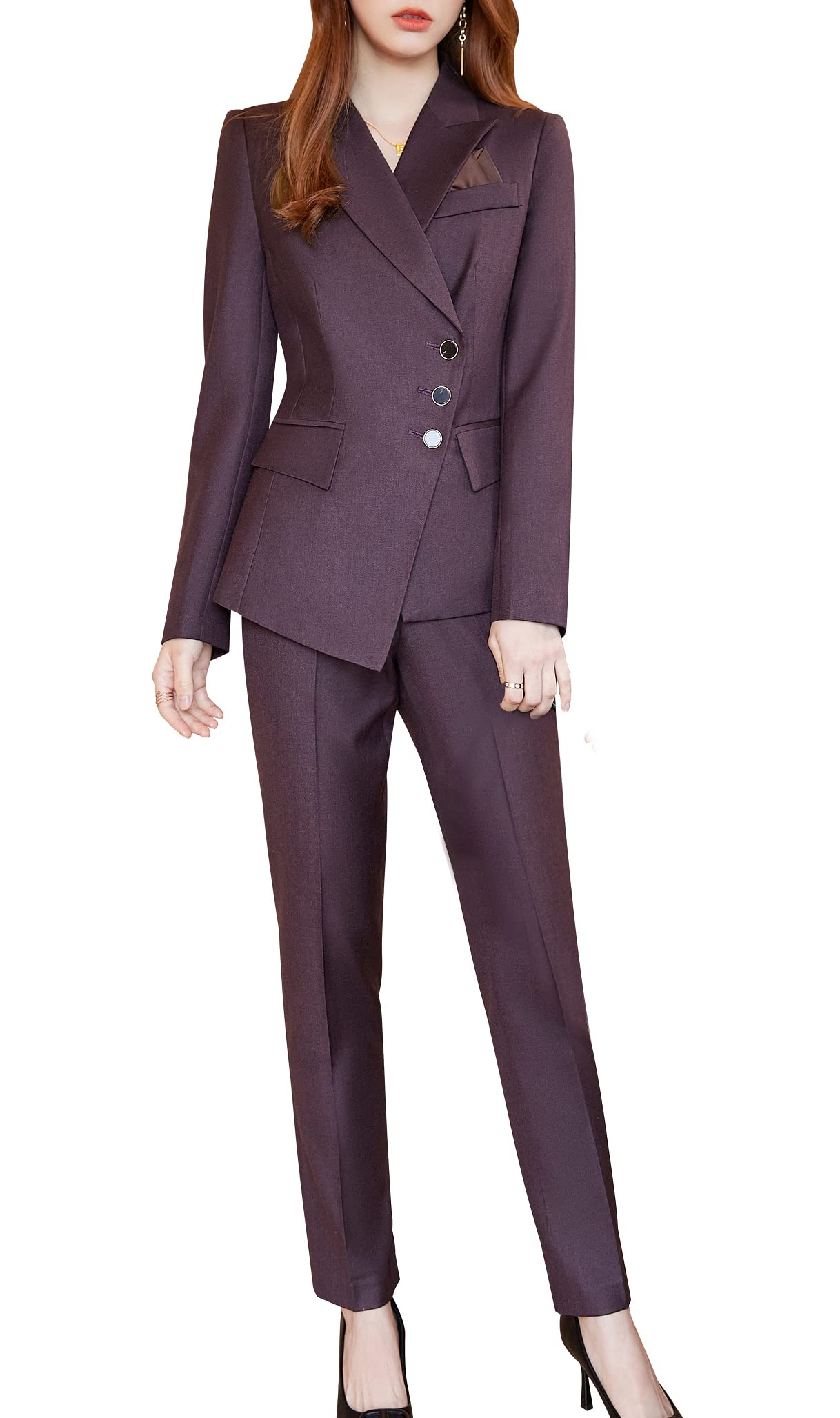 Women's Two-Piece Blazer Suit Set - Solid Color Professional Office Pantsuit for Business & Casual Wear | Perfect for Work, Interviews, and Formal Events