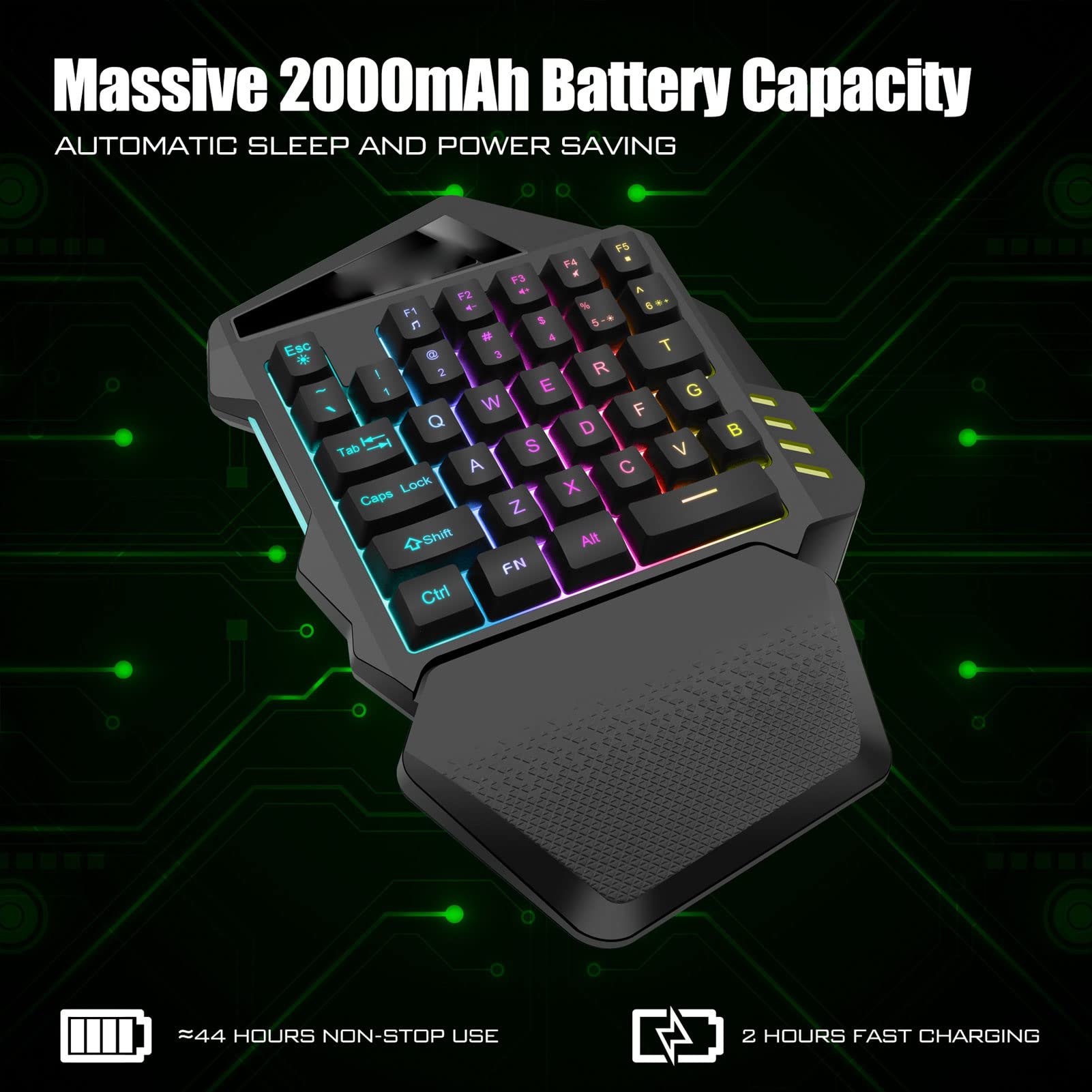 ASHATA One-Handed RGB Gaming Keyboard - 2.4G Wireless Mechanical Feel Keypad with 35 Portable Keys for PC (Windows XP/7/10) - Perfect for MMO, MOBA & FPS Gaming Left-Hand Control