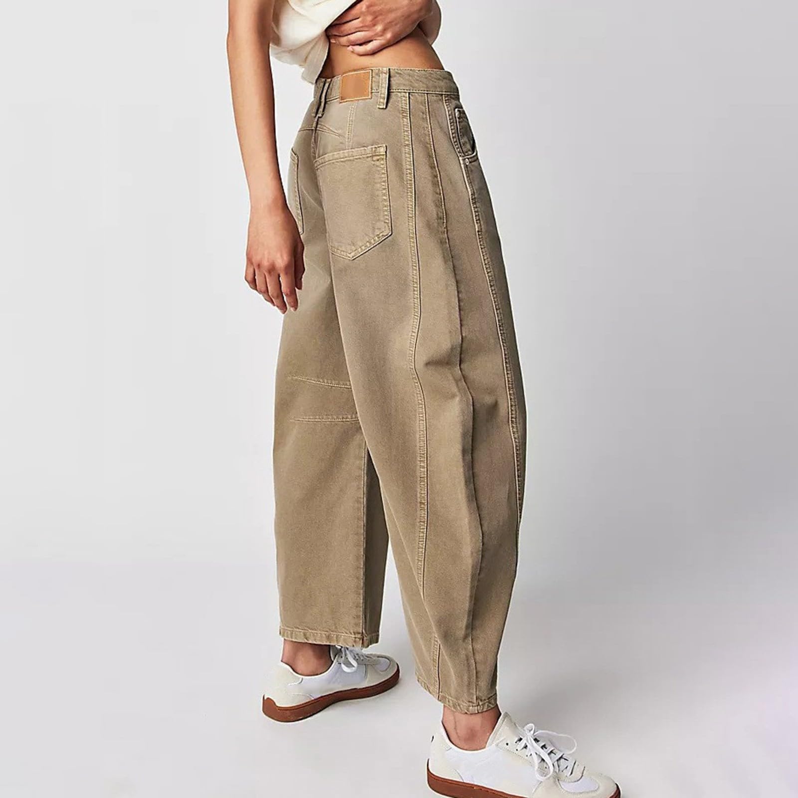 Yanzhenglip Women's Baggy Boyfriend Jeans - Mid Rise Barrel Leg Cropped Denim Pants with Pockets | Y2K Fashion, Wide Leg Loose Fit for Casual Outfits & Streetwear