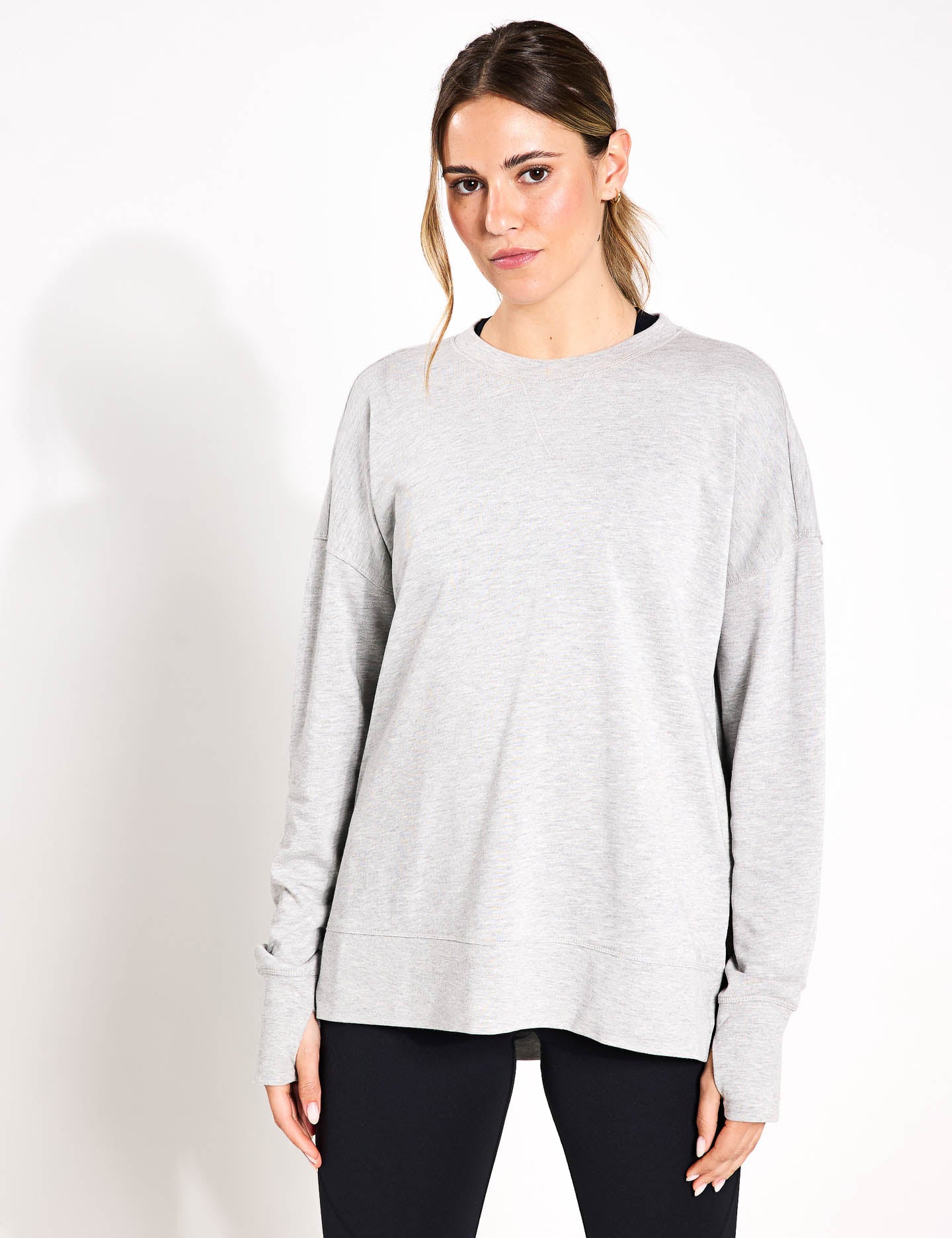 After Class Longline Sweatshirt for Women - Light Grey Marl Pullover Hoodie | Casual Loungewear, Streetwear & College Outfit