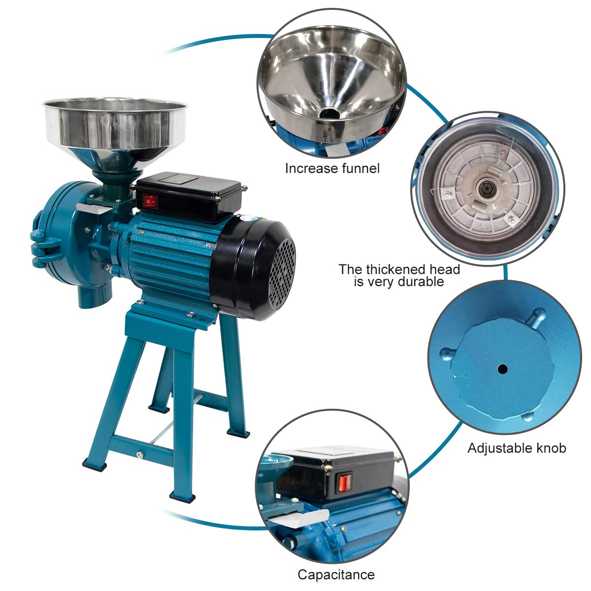 Commercial 3000W Electric Corn Mill Grinder - Heavy Duty Wet & Dry Grain Grinder for Corn, Wheat, Coffee, Cereals - 110V Feed Machine with Funnel - Perfect for Bakeries, Farms & Home Kitchen Use