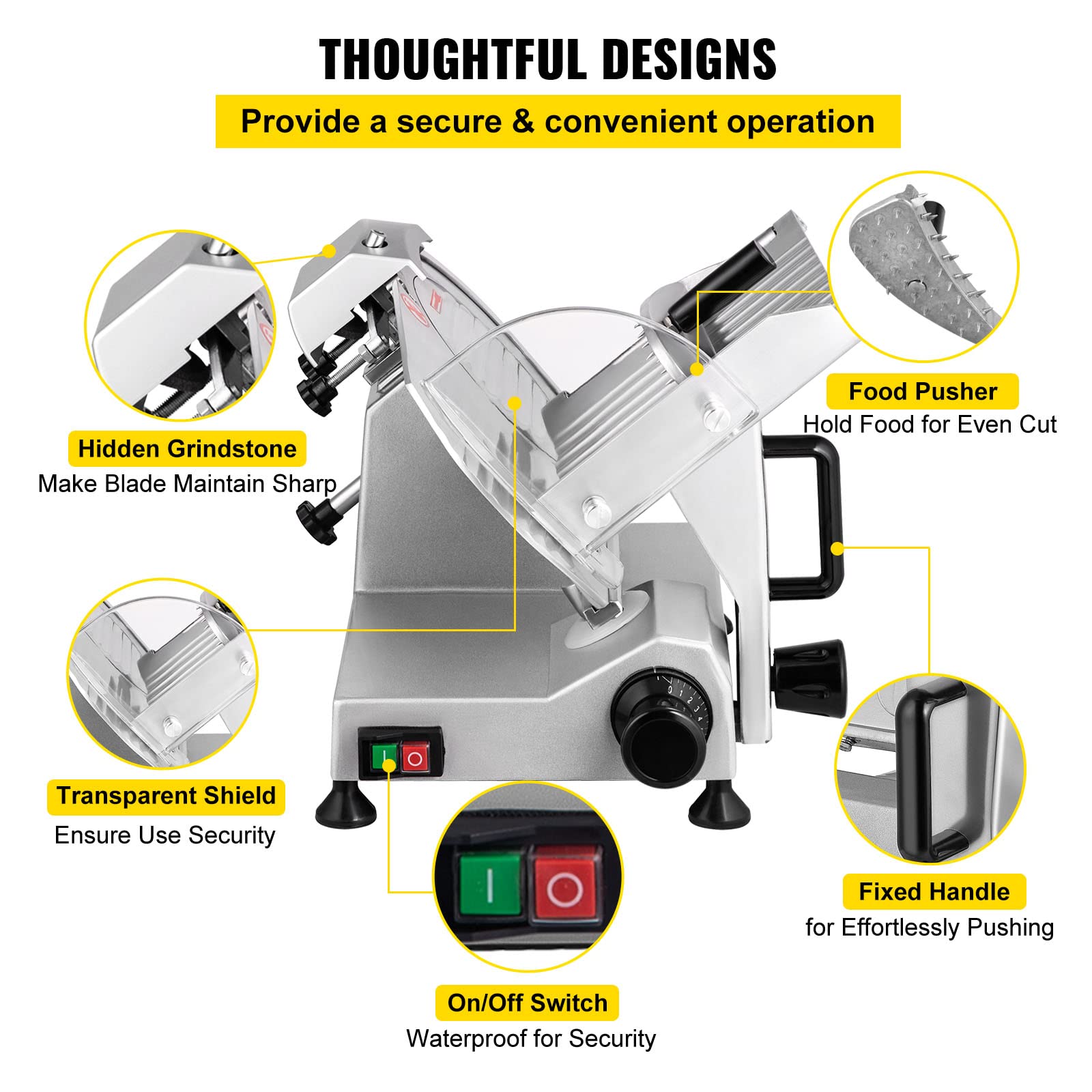 VEVOR Commercial Electric Meat Slicer 200W, 8.7