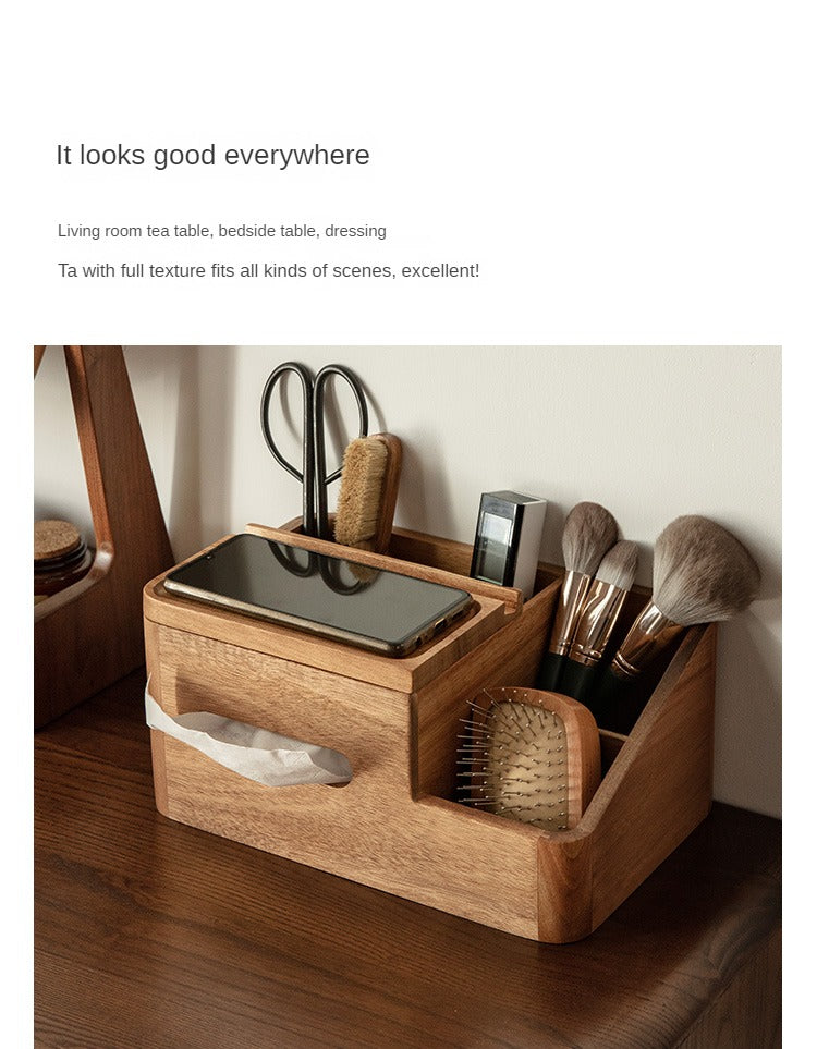 Premium Black Walnut & Acacia Solid Wood Multi-Functional Tissue Box Holder - Handcrafted Home Decor for Living Room, Bedroom & Office