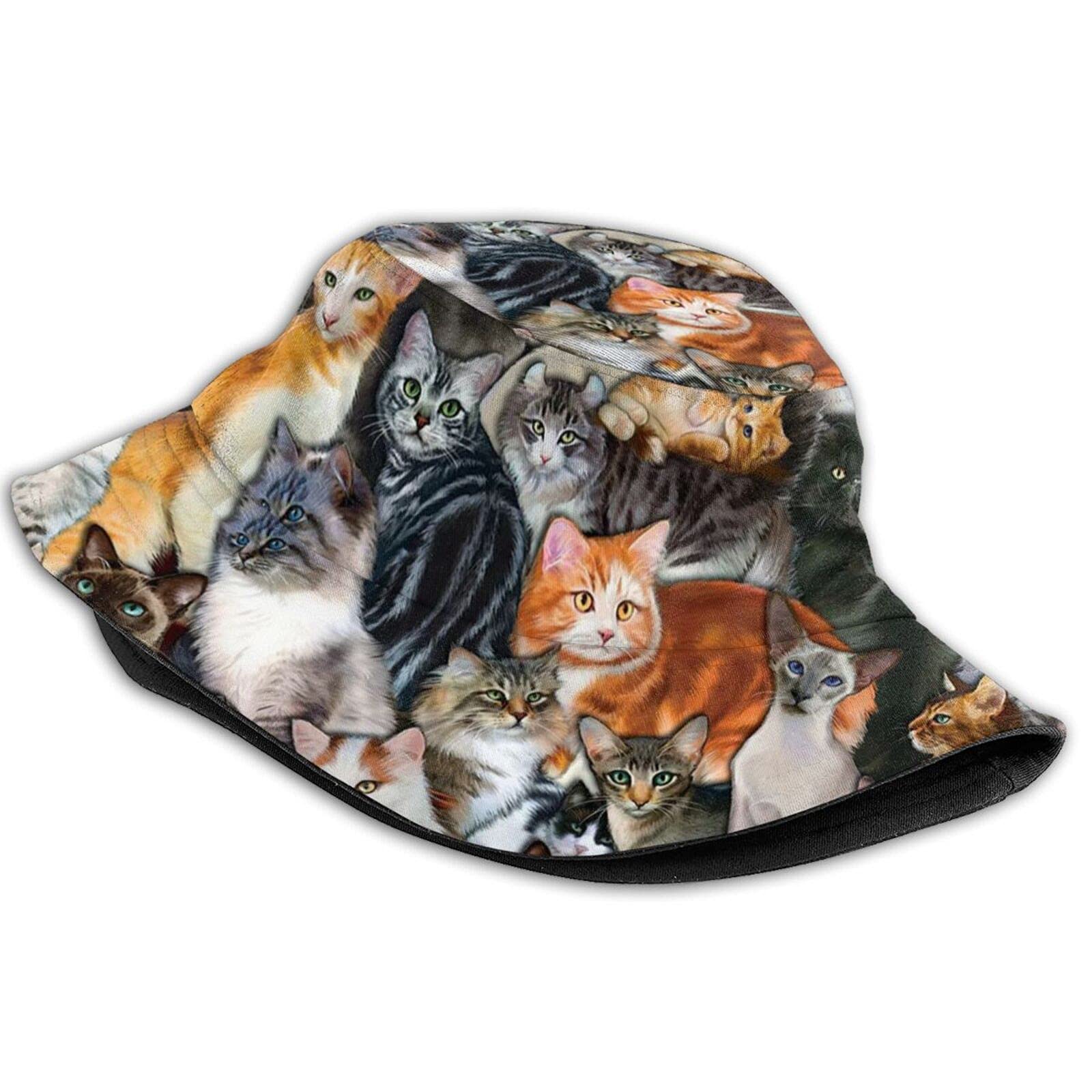 Stylish Cute Cat Printed Bucket Hat - Unisex Sun Hat for Cat Lovers - Perfect for Outdoor Activities, Beach, Music Festivals & Summer Fashion
