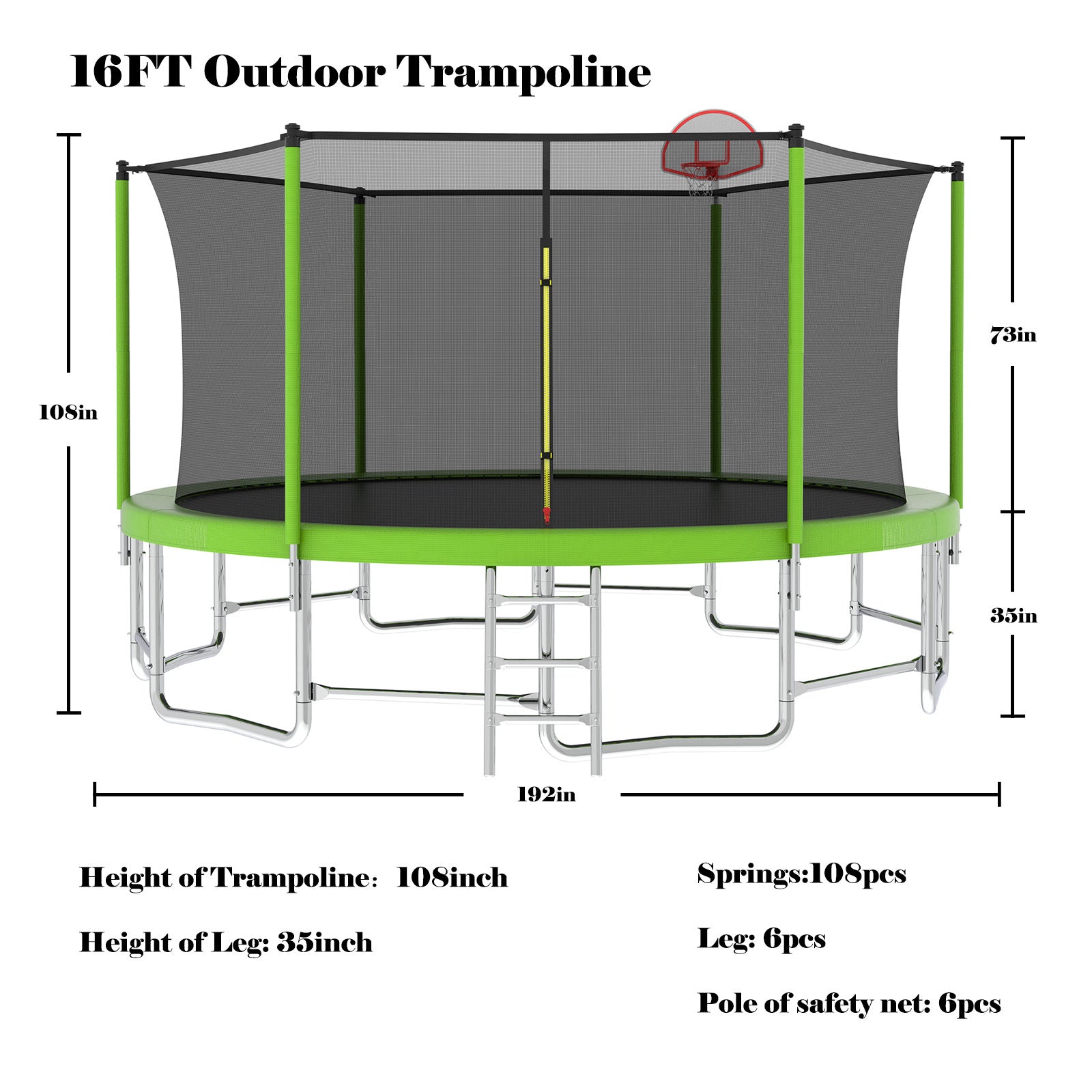 16FT Trampoline with Safety Enclosure Net, Balance Bar & Basketball Hoop - ASTM Approved Heavy-Duty Outdoor Trampoline for Kids & Adults - Perfect for Backyard Fun, Exercise & Family Bonding