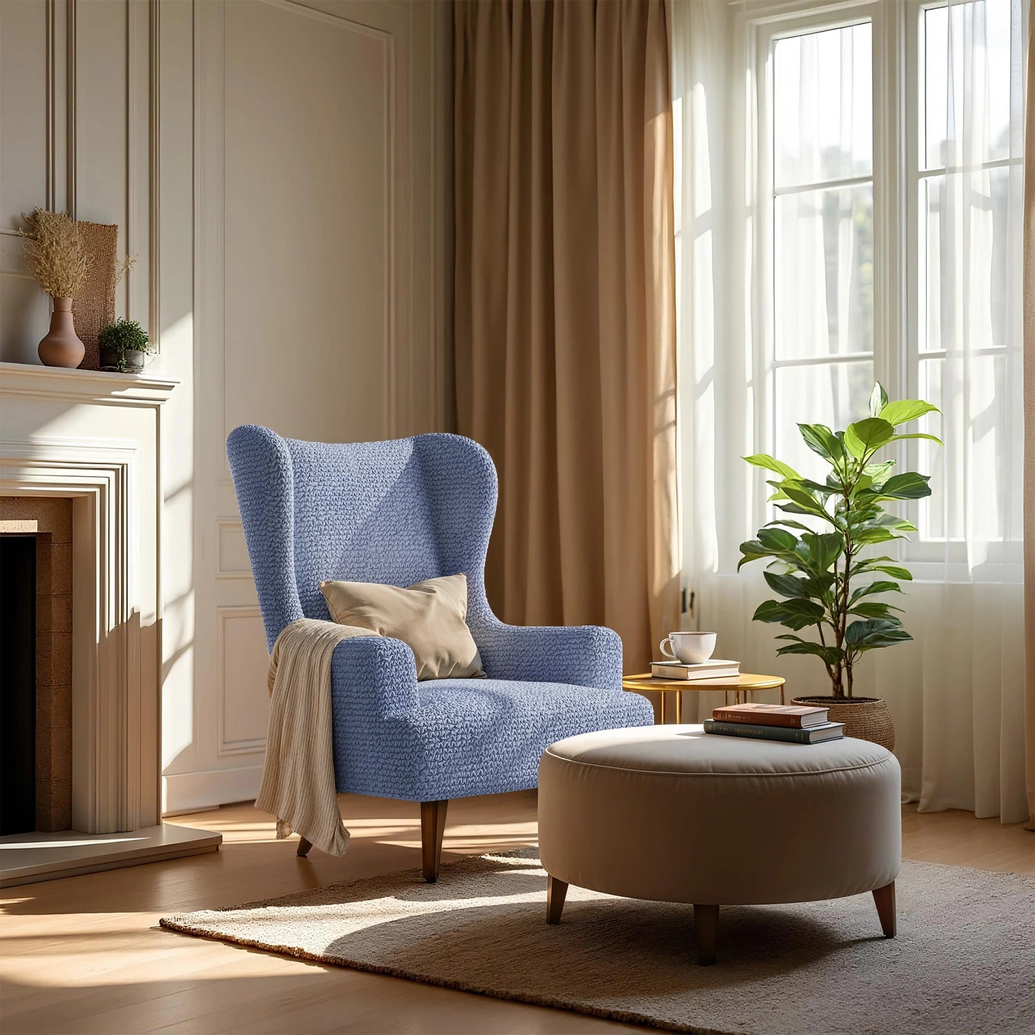 Premium Wingback Chair Slipcover - Microfiber Collection | Washable & Stretchable Furniture Protector for Living Room, Office, or Bedroom