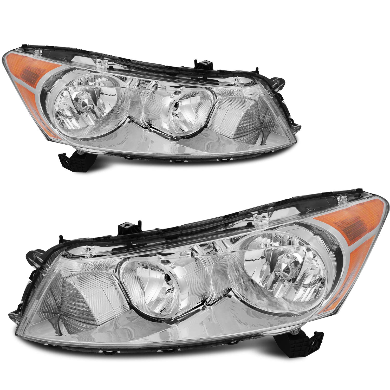 TUPARTS Chrome Housing Amber Reflector Clear Lens Headlight Pair for 2008-2012 Honda Accord - Replacement Headlight Assembly for Improved Night Driving & Enhanced Style