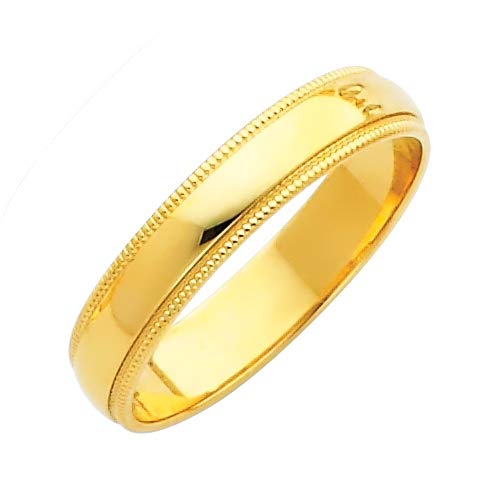 14k Yellow Gold 4mm Milligrain Wedding Band Ring for Women - Elegant Bridal Jewelry Gift (Sizes 4-12) - Perfect for Engagement, Anniversary & Everyday Wear