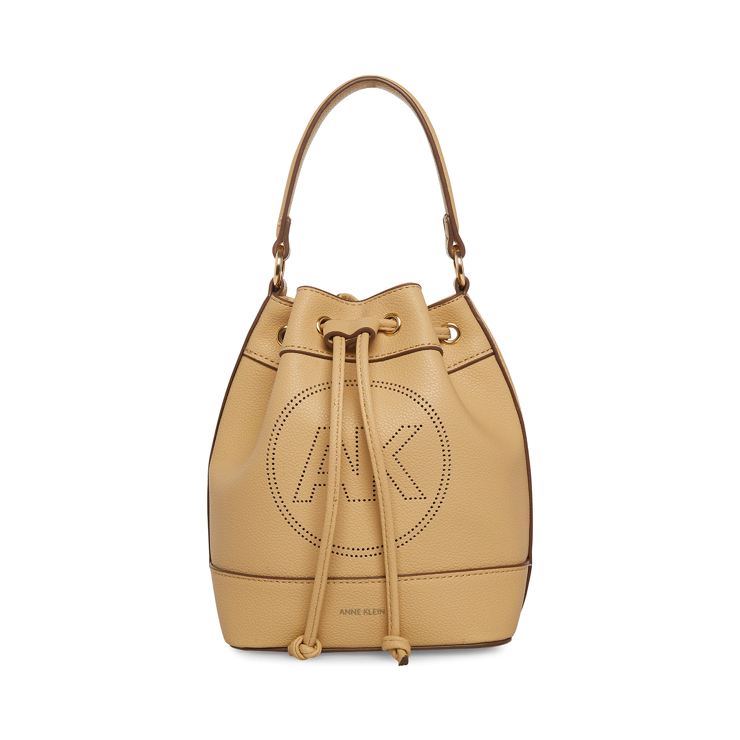 Anne Klein Placed Perf Logo Drawstring Crossbody Bag - Stylish & Compact Handbag for Women | Perfect for Everyday Use, Travel & Casual Outings