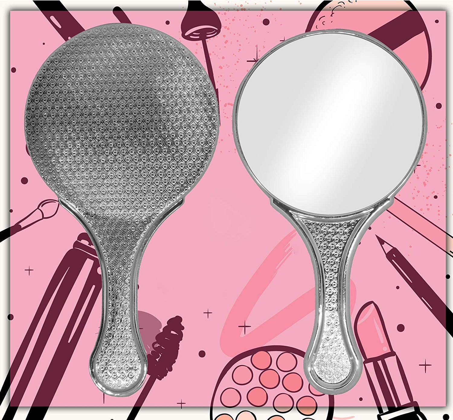 Portable Hand Mirror with Handle - Silver Cosmetic Mirror for Makeup, Shaving & Travel | Perfect for Home, Salon & On-the-Go Use | Men & Women Beauty Essential