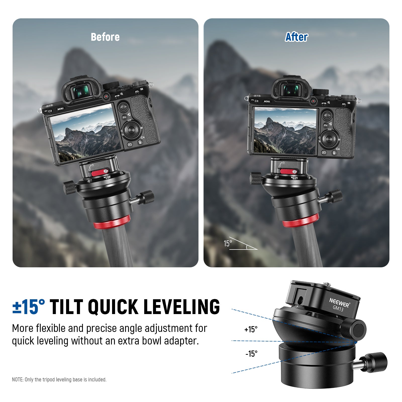 NEEWER GM13 Tripod Leveling Base - Heavy Duty Camera Leveling Head for DSLR, Mirrorless & Video Cameras - Perfect for Photography, Videography & Studio Shooting