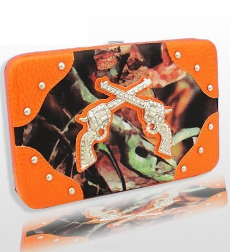 Orange Camouflage Crossed Guns Wallet for Men - Tactical Military Style Bifold Leather Wallet - Perfect for Outdoor, Hunting, and Adventure Enthusiasts