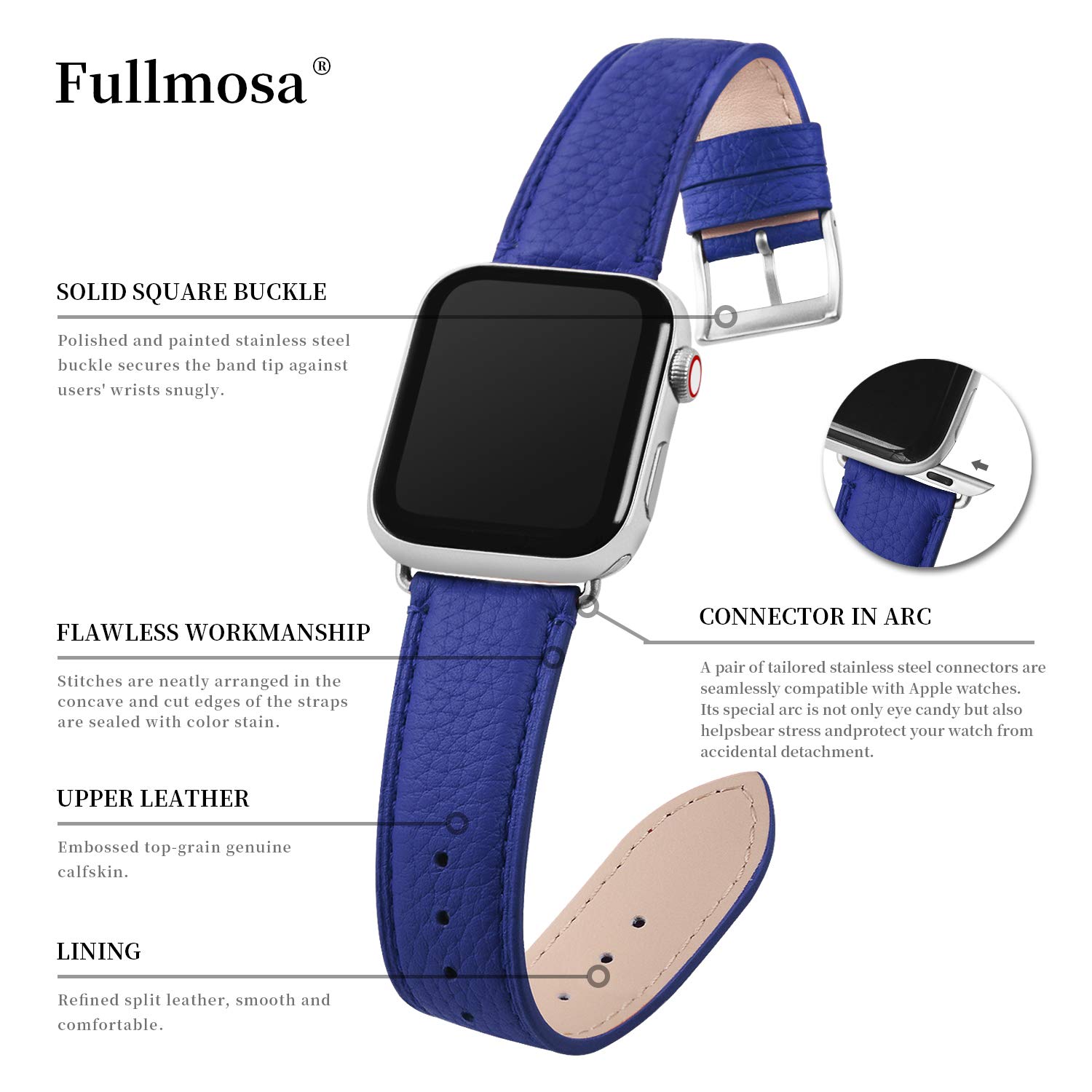 Premium Fullmosa Genuine Leather Bands for Apple Watch 38mm 40mm 41mm 42mm 44mm 45mm 49mm - Stylish Replacement Strap Compatible with iWatch Series 9/8/7/6/5/4/3/2/1/SE/Ultra - Perfect for Women's Business, Casual & Formal Occasions