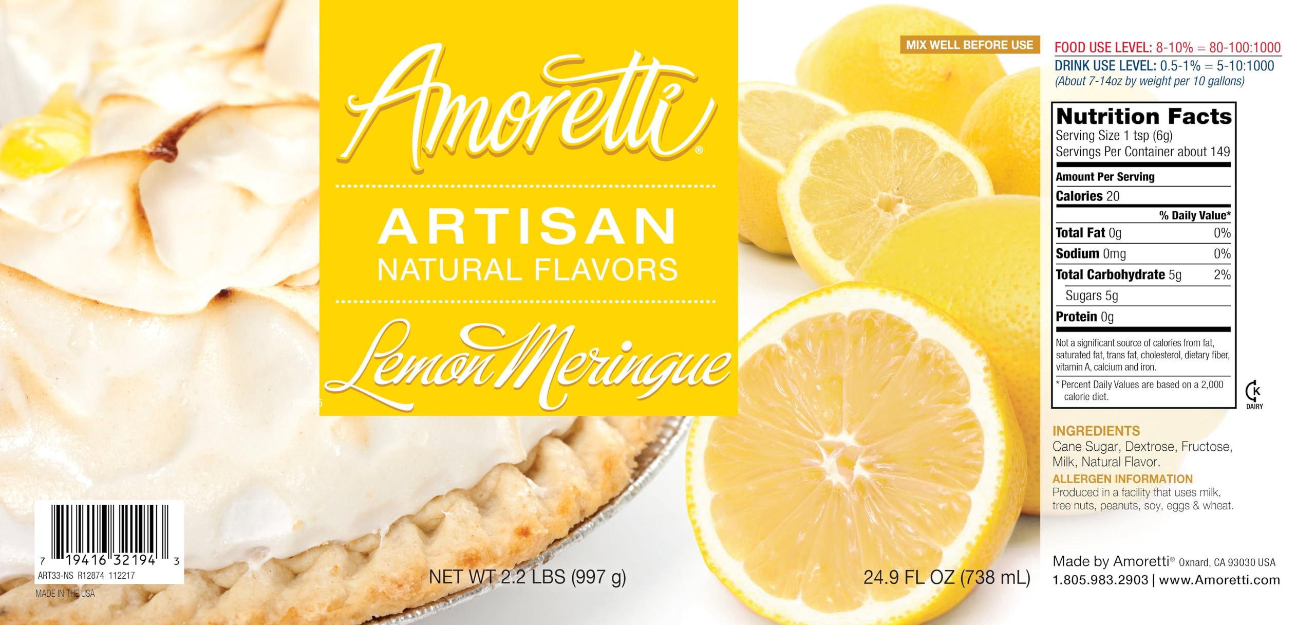 Amoretti Natural Lemon Meringue Artisan Flavor Paste - 10 lb Bulk for Baking, Cooking & Brewing | Gluten Free, Preservative Free, No Artificial Sweeteners | Perfect for Pastries, Ice Cream, Cocktails & Dessert Recipes