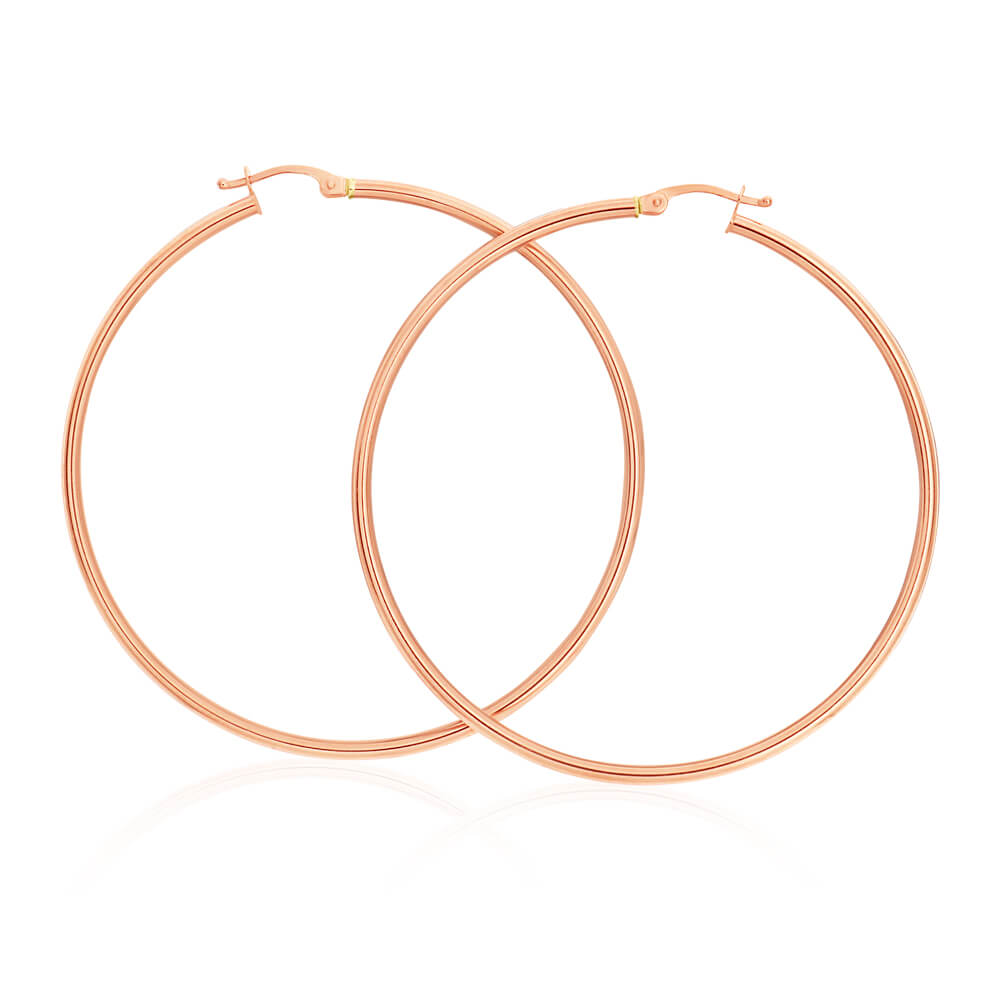 9ct Rose Gold 50mm Hoop Earrings for Women - Elegant European Made Jewelry for Everyday Wear & Special Occasions