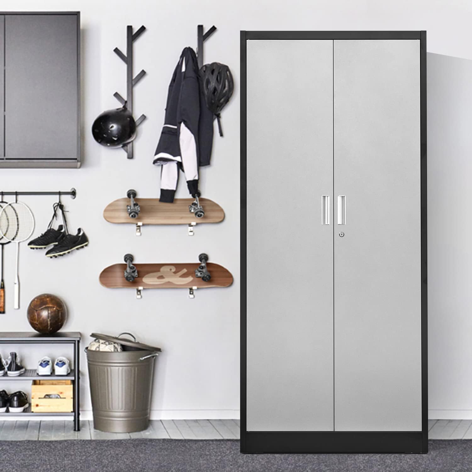71 Inch Steel SnapIt Storage Cabinet with Locking Doors & Adjustable Shelves - Heavy Duty Metal Garage Cabinet for Tools, Office & Home Organization - Perfect for Workshop, Garage, Basement & Utility Room Storage
