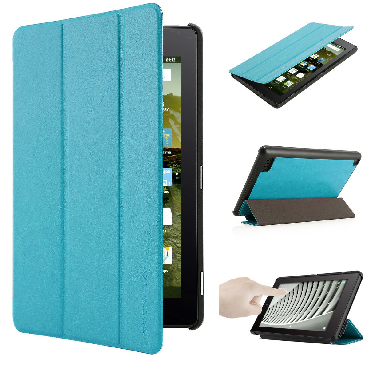 Premium Leather Case Cover for Amazon Kindle Fire 7 (7th Generation, 2017) with Auto Wake/Sleep & Stand Function - Perfect for Reading, Traveling, and Home Use