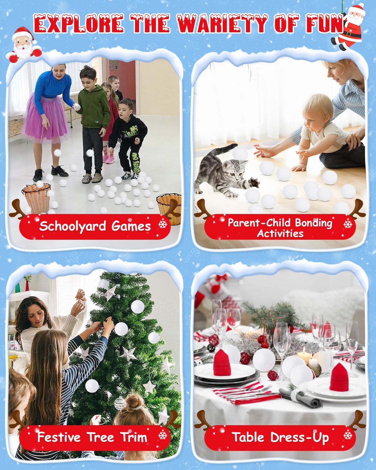 50 Pack Large 1.96 Inch Artificial Snowballs - Indoor/Outdoor Snowball Fight Set for Kids, Winter Party Games, Christmas Decor & DIY Gift Supplies - Perfect for Holiday Play, Classroom Activities & Family Fun