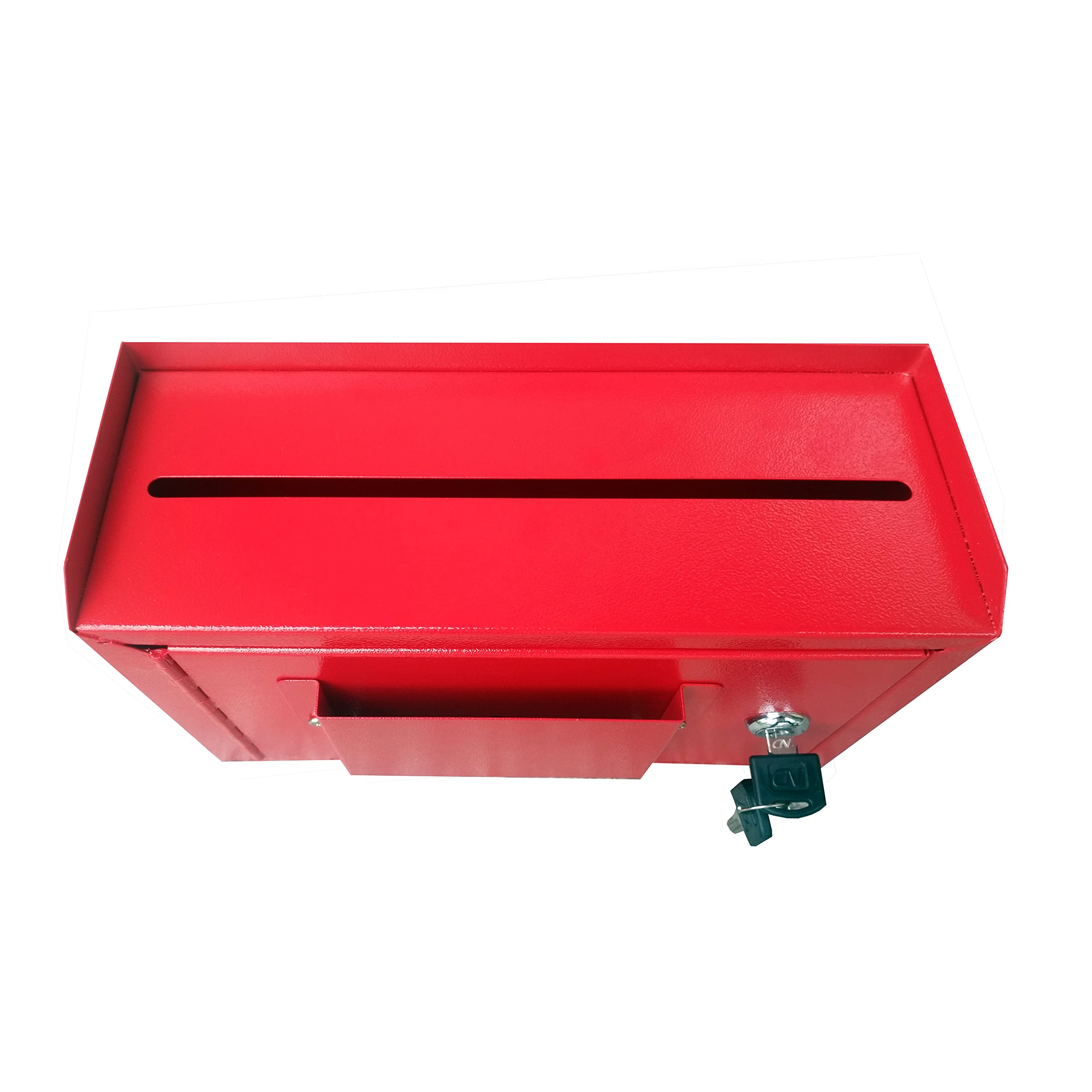 FixtureDisplays® Wall Mount Cash Box with Lock - Secure Desktop Donation Box for Fundraising, Mail & Suggestion Collection (Red) - Perfect for Churches, Schools, and Small Businesses