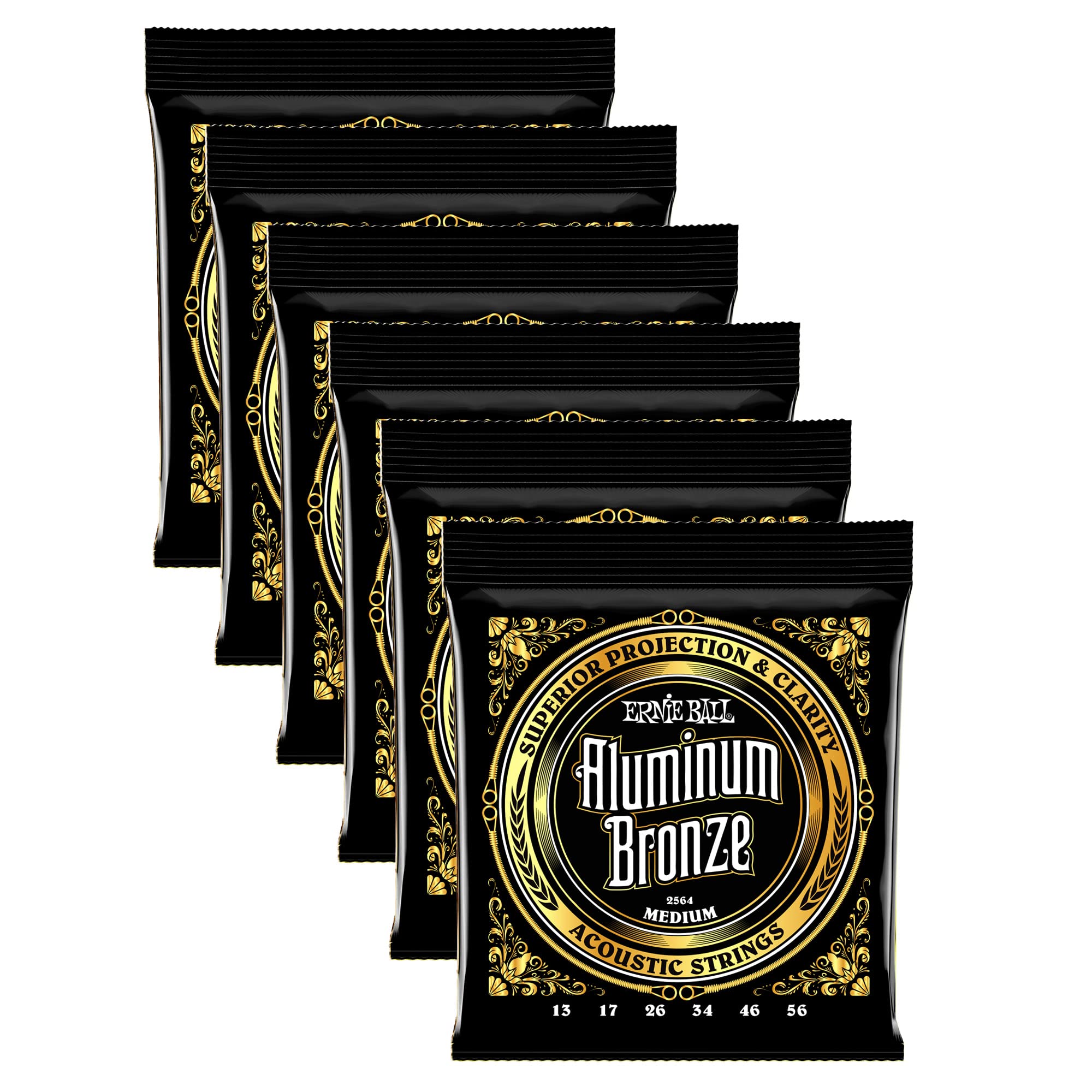 6 Pack Ernie Ball Aluminum Bronze Acoustic Guitar Strings Light Gauge - Perfect for Folk, Country & Fingerstyle Playing