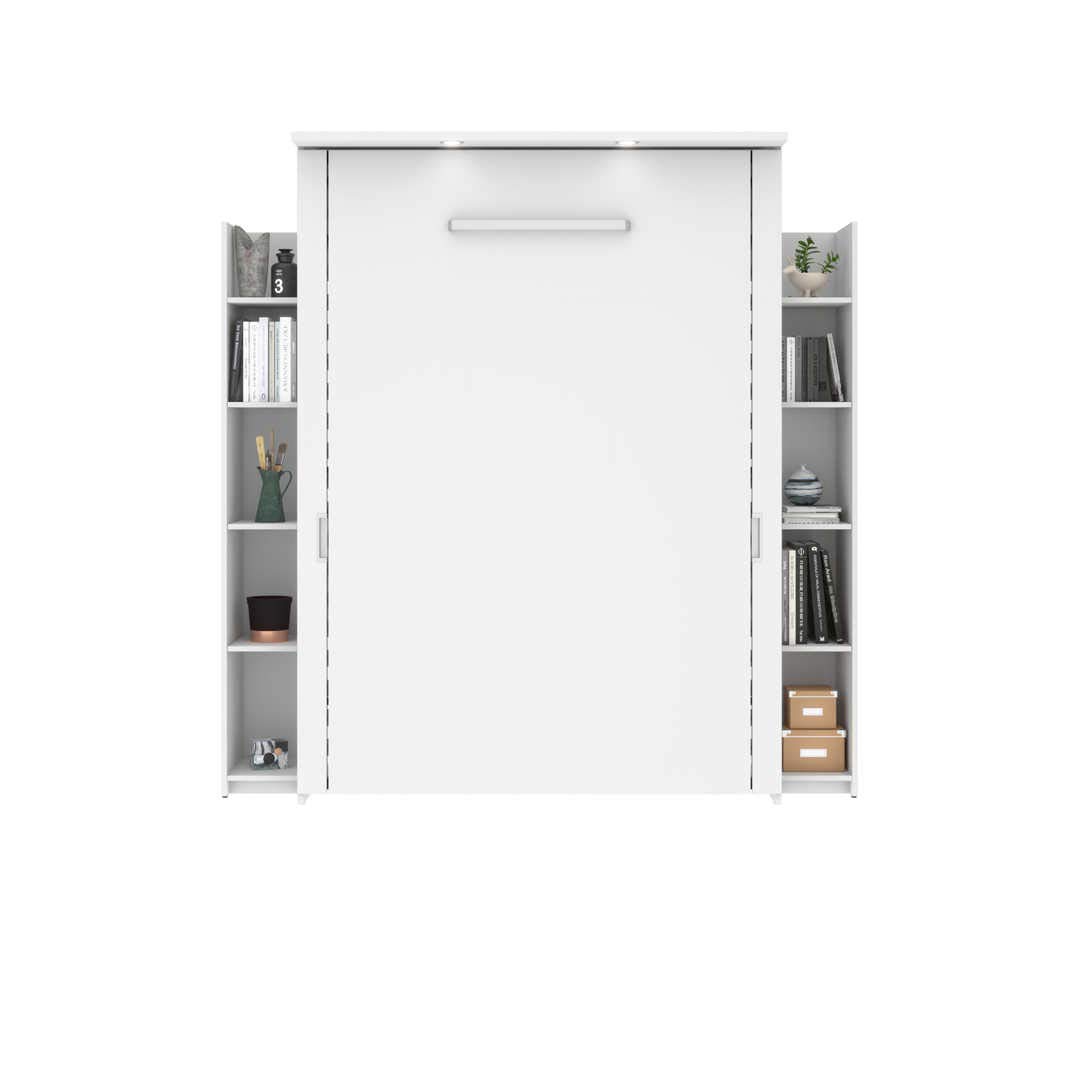 Bestar Lumina Full Murphy Bed with Built-in Shelves & Storage - Space-Saving Wall Bed for Small Apartments, Guest Rooms & Home Offices - White